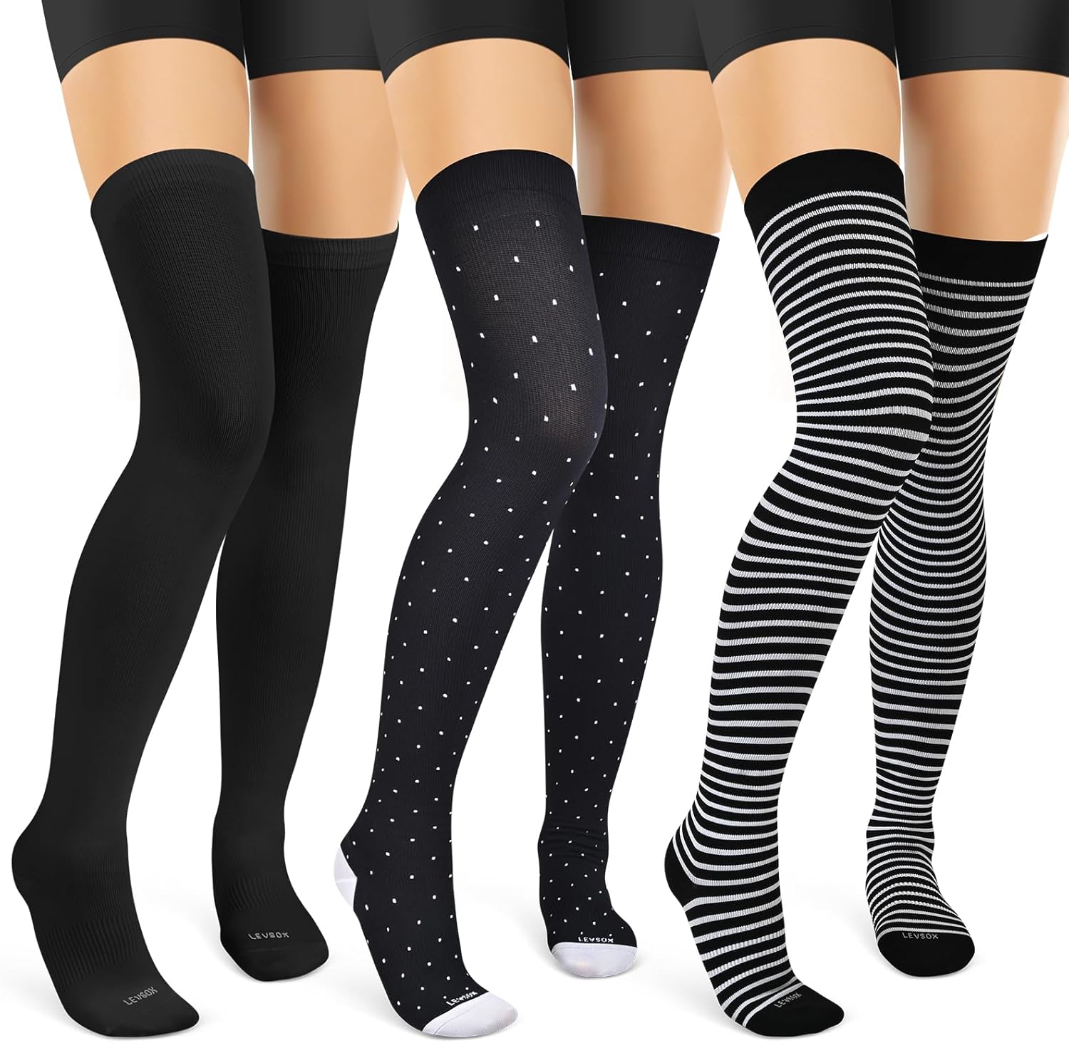 Thigh High Compression Socks for Women 15-20 mmHg Over the Knee Compression Stockings for Men 3 Pair - Image 1