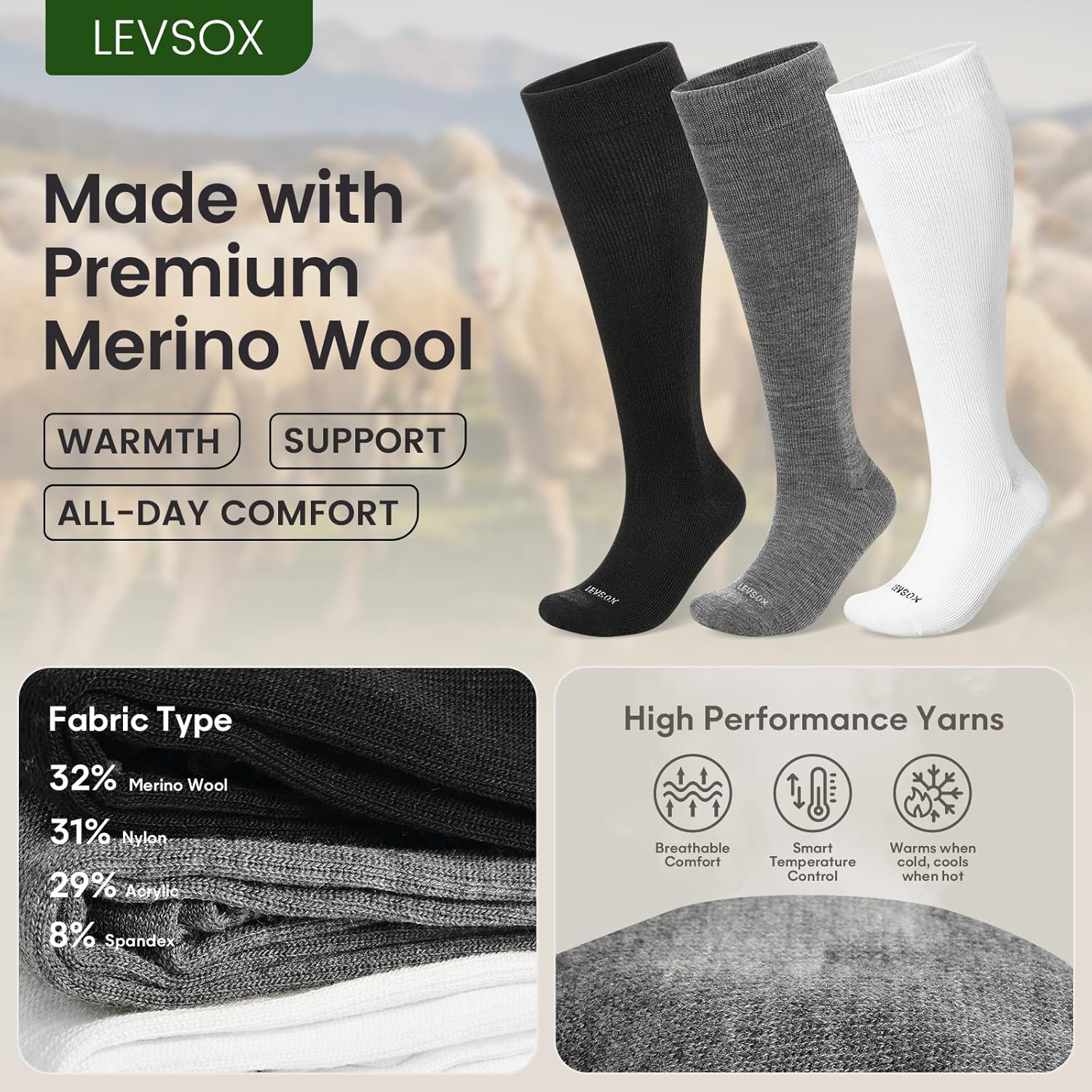 Merino Wool Compression Socks for Women & Men 20-30 mmHg Knee High Graduated Support Socks for Nurses Pregnancy Travel - Image 2