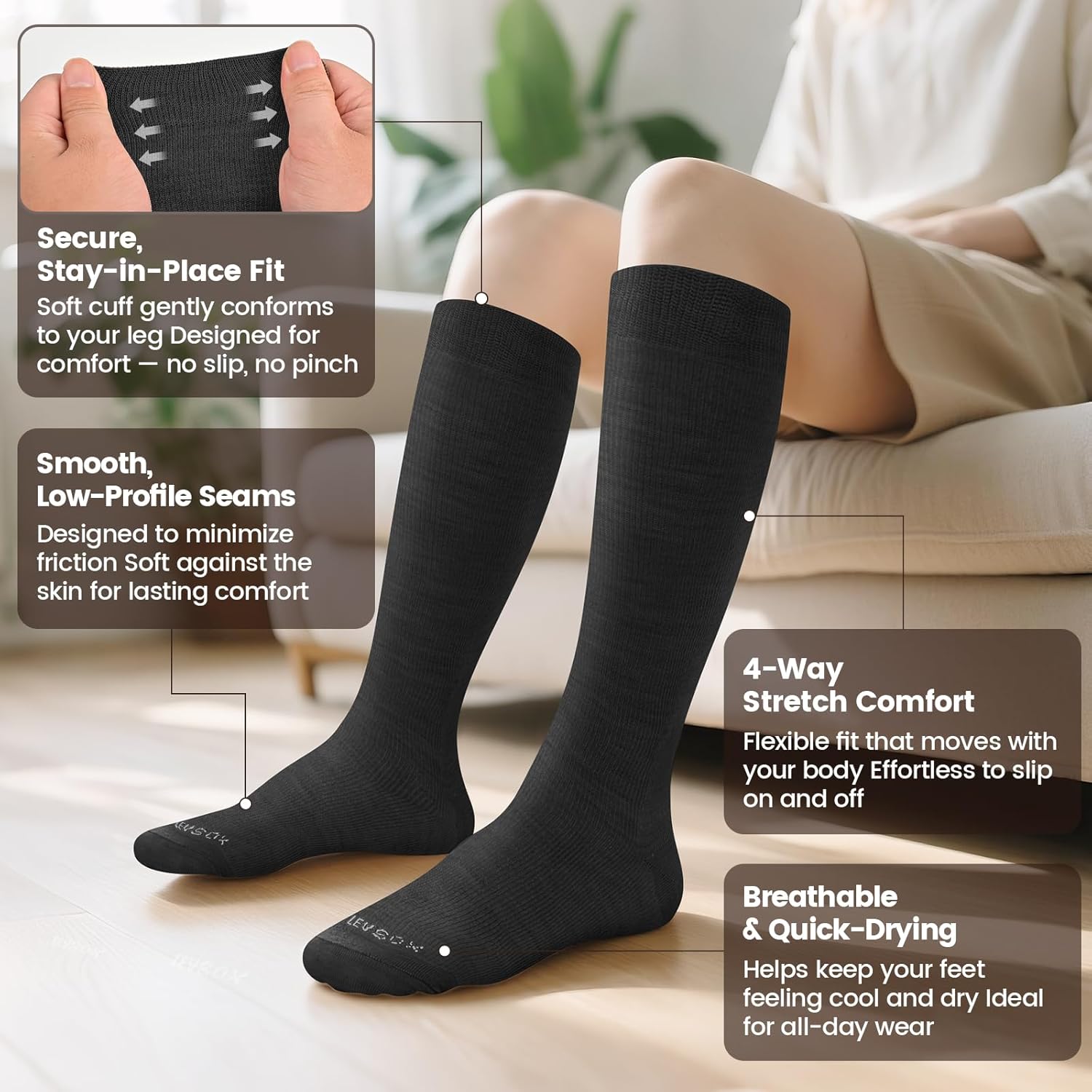 Merino Wool Compression Socks for Women & Men 20-30 mmHg Knee High Graduated Support Socks for Nurses Pregnancy Travel - Image 4