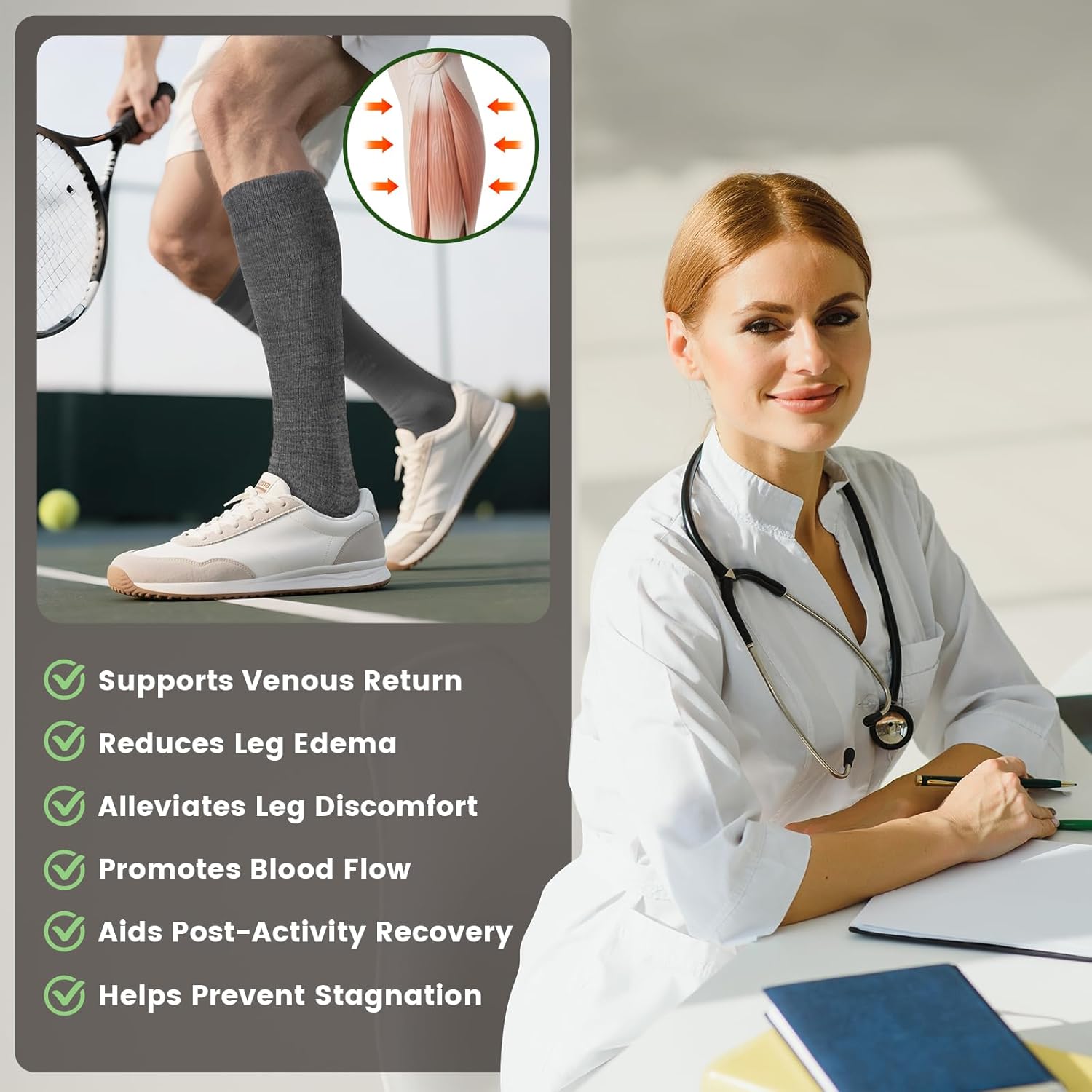 Merino Wool Compression Socks for Women & Men 20-30 mmHg Knee High Graduated Support Socks for Nurses Pregnancy Travel - Image 6