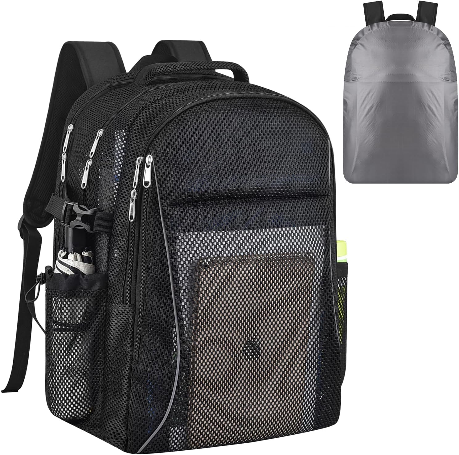 Heavy Duty X-Large Mesh Backpacks for Adults,Semi-Transparent college Backpacks with Rain cover for School, Beach, and Travel (X-Large) - Image 1