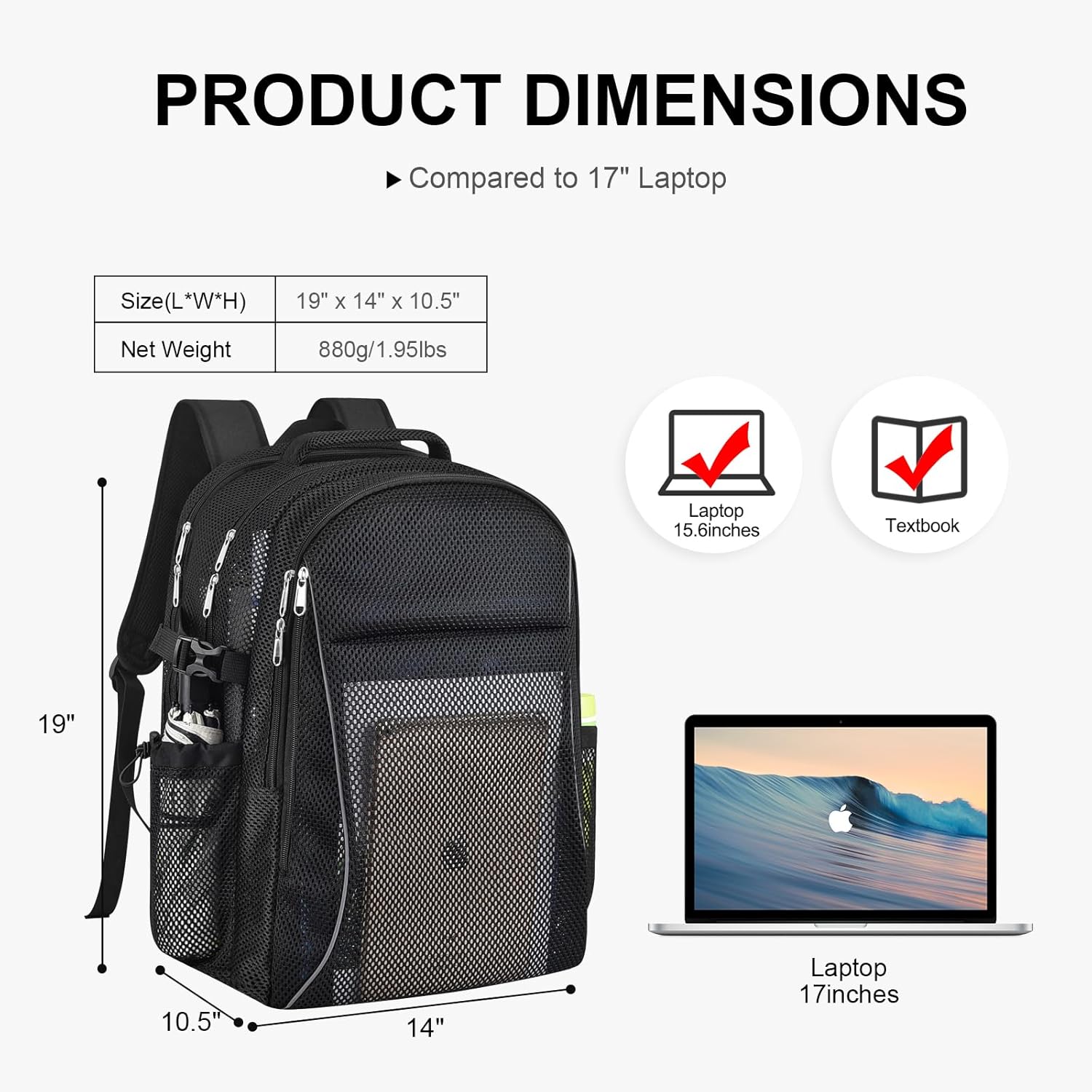 Heavy Duty X-Large Mesh Backpacks for Adults,Semi-Transparent college Backpacks with Rain cover for School, Beach, and Travel (X-Large) - Image 2