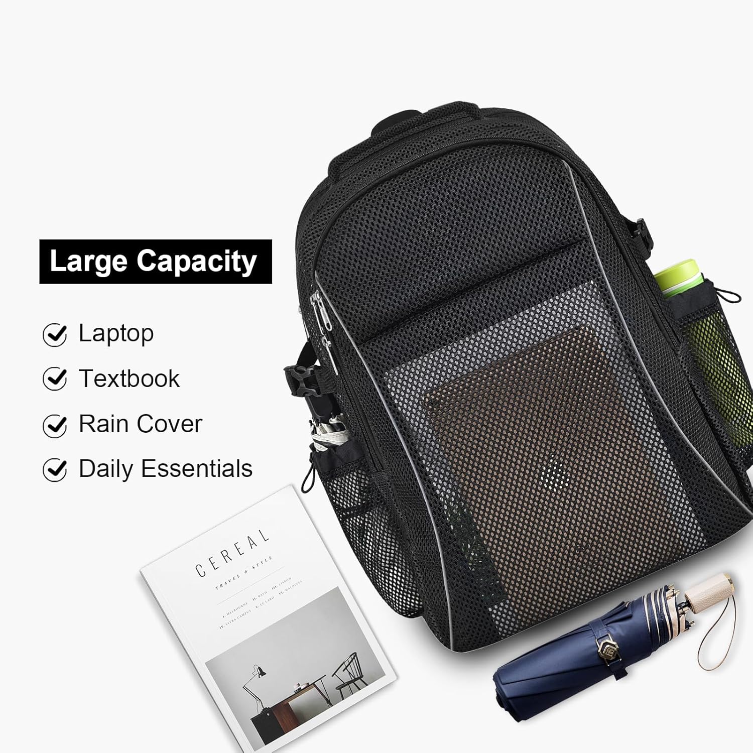 Heavy Duty X-Large Mesh Backpacks for Adults,Semi-Transparent college Backpacks with Rain cover for School, Beach, and Travel (X-Large) - Image 6