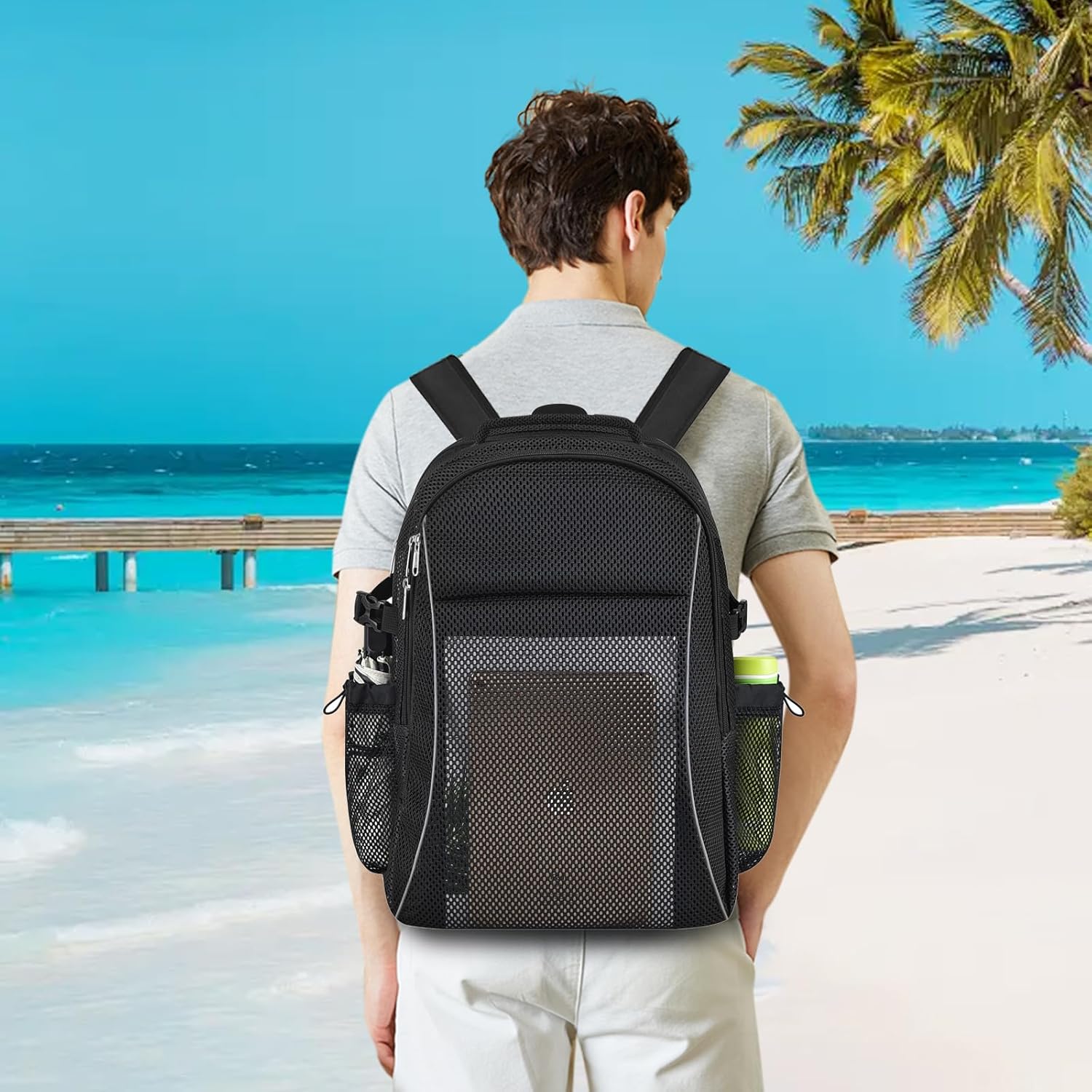 Heavy Duty X-Large Mesh Backpacks for Adults,Semi-Transparent college Backpacks with Rain cover for School, Beach, and Travel (X-Large) - Image 7