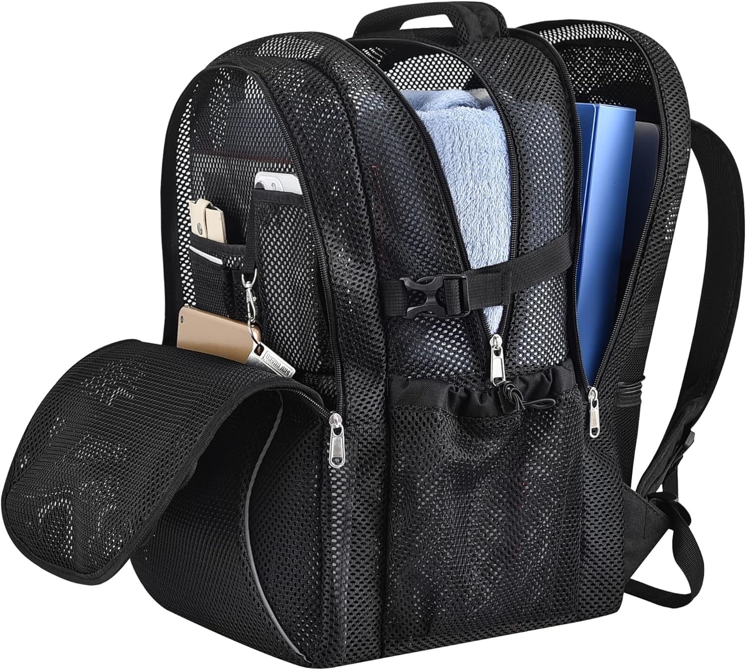 Heavy Duty X-Large Mesh Backpacks for Adults,Semi-Transparent college Backpacks with Rain cover for School, Beach, and Travel (X-Large) - Image 8