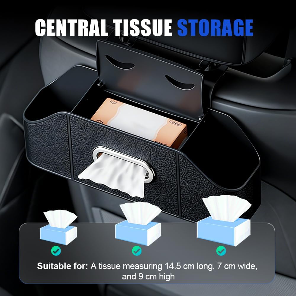 Multifunctional Car Back Seat Storage Organize with Tissue Holder, 2 Cup Holders and Purse Hooks, For Phones, Snacks, Drinks, Bags, Travel Storage (Orange) - Image 4