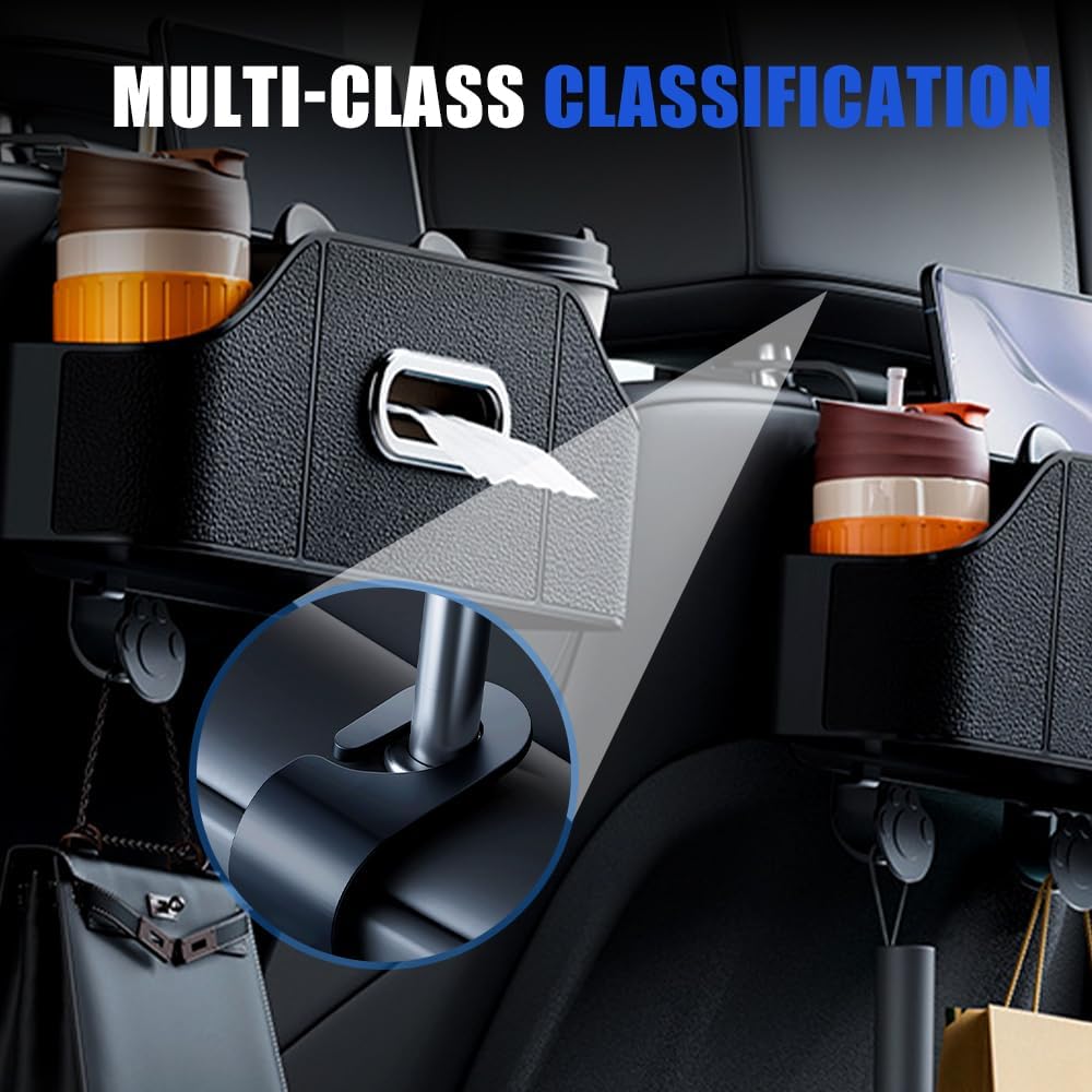 Multifunctional Car Back Seat Storage Organize with Tissue Holder, 2 Cup Holders and Purse Hooks, For Phones, Snacks, Drinks, Bags, Travel Storage (Orange) - Image 7