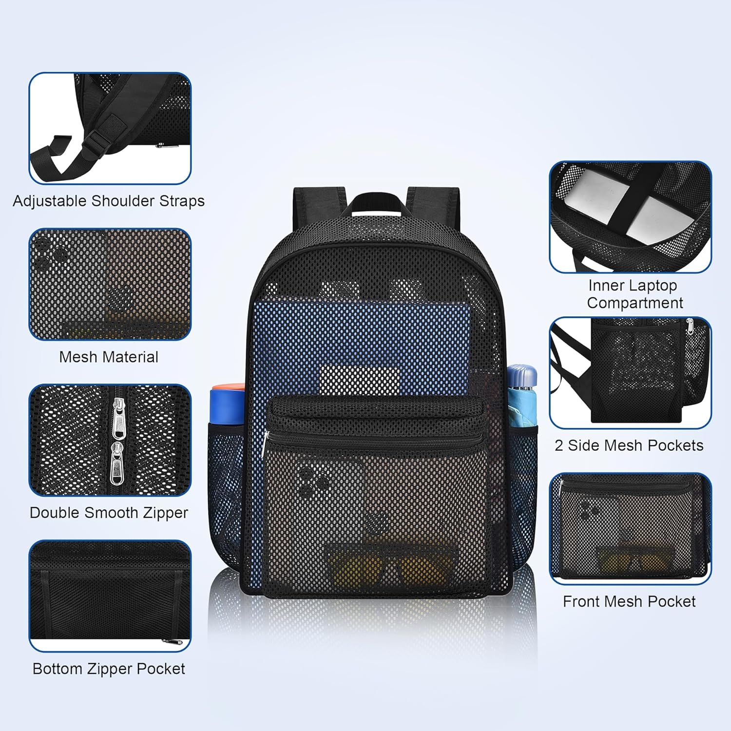 Heavy Duty Semi-Transparent Mesh Backpack，See Through College Student Backpack， - Image 3
