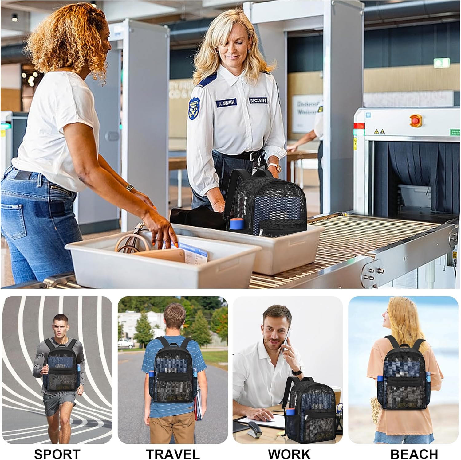 Heavy Duty Semi-Transparent Mesh Backpack，See Through College Student Backpack， - Image 6