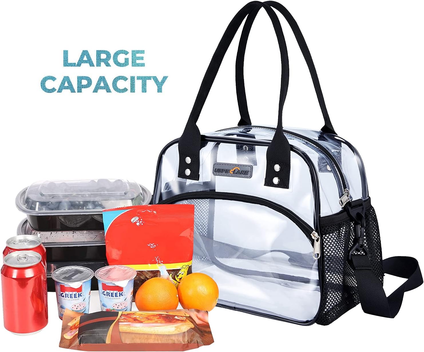 Clear Multi-purpose Tote Bag, Transparent Lunch Bag with Removable Bottom Board, Adjtable Shoulder Strap, Stadium Approved, 12 * 9.8 * 6 Inches, 4.97L, Clear PVC, Hand Wash - Image 2