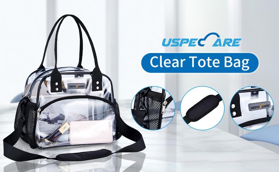 Clear Multi-purpose Tote Bag, Transparent Lunch Bag with Removable Bottom Board, Adjtable Shoulder Strap, Stadium Approved, 12 * 9.8 * 6 Inches, 4.97L, Clear PVC, Hand Wash - Image 4