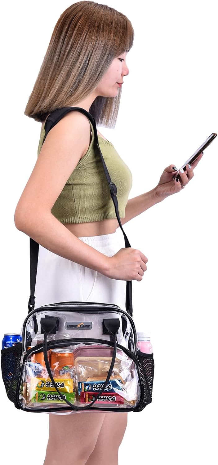 Clear Multi-purpose Tote Bag, Transparent Lunch Bag with Removable Bottom Board, Adjtable Shoulder Strap, Stadium Approved, 12 * 9.8 * 6 Inches, 4.97L, Clear PVC, Hand Wash - Image 6