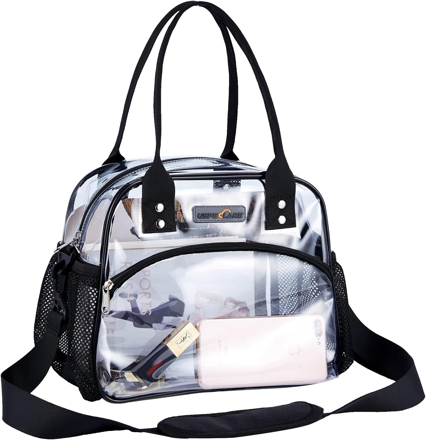 Clear Multi-purpose Tote Bag, Transparent Lunch Bag with Removable Bottom Board, Adjtable Shoulder Strap, Stadium Approved, 12 * 9.8 * 6 Inches, 4.97L, Clear PVC, Hand Wash - Image 8