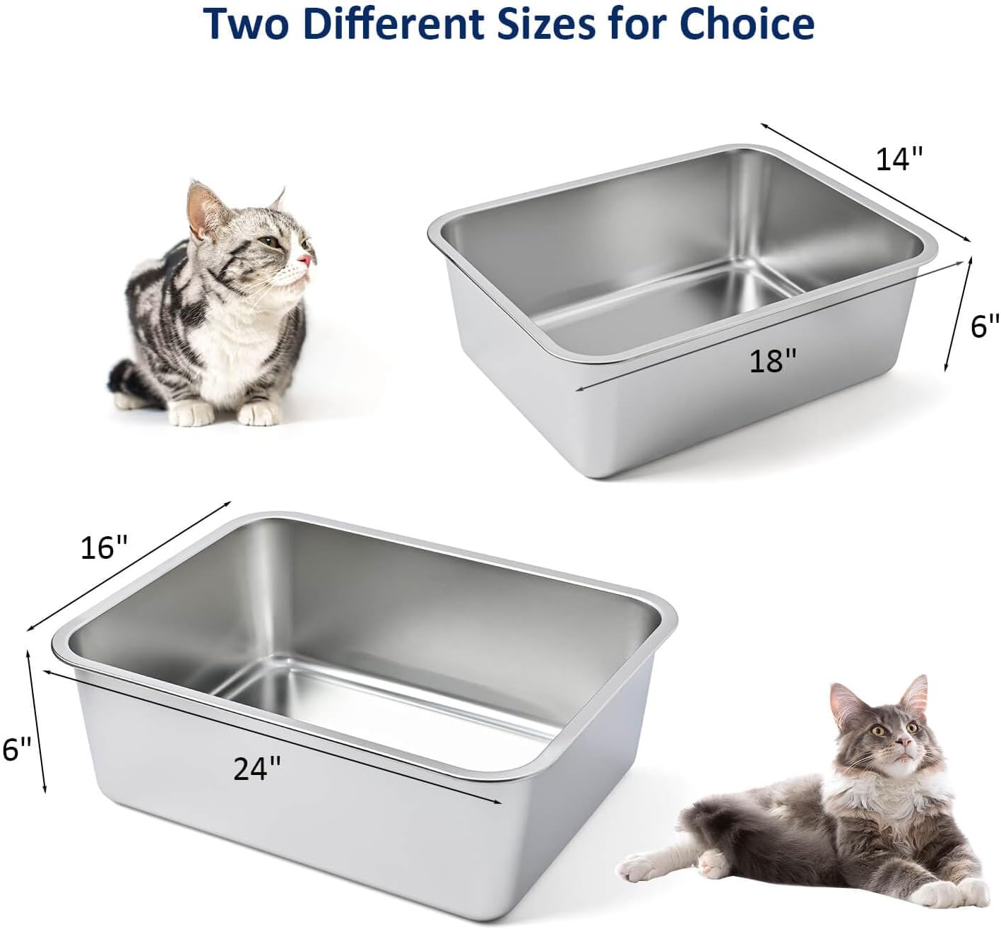 Stainless Steel Cat Litter Box, High Sides Kitten Toilet, Top Open Pet Tray, Non-Stick, Odorless, Rt-Resistant, Easy-Clean Pan, Silver Box (24x16x6 Inch) - Image 2
