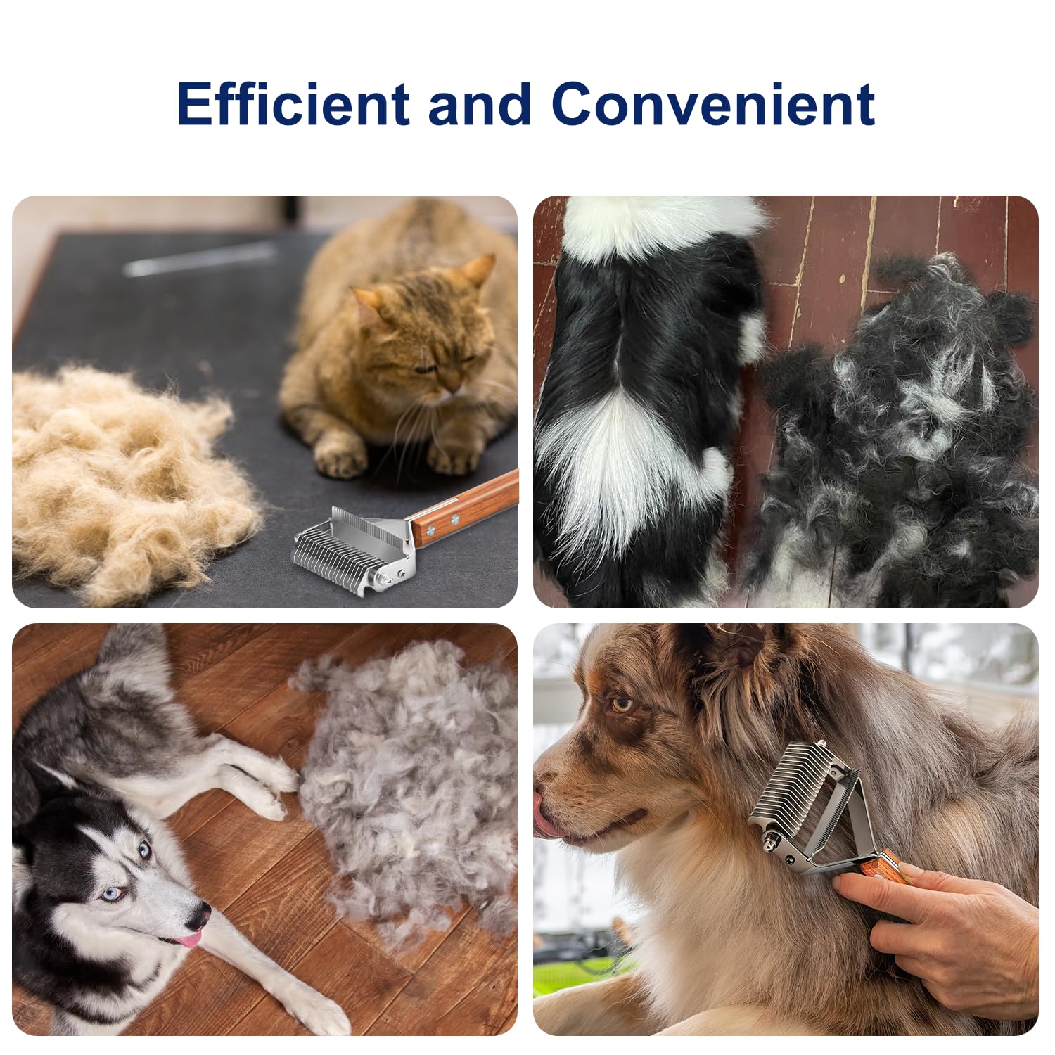 2-in-1 Dematting Comb & Shedding Brh, Undercoat Rake Grooming Tool with Wooden Handle for Dogs & Cats - Easily Removes Mats, Tangles, and Loose Hair - Image 7