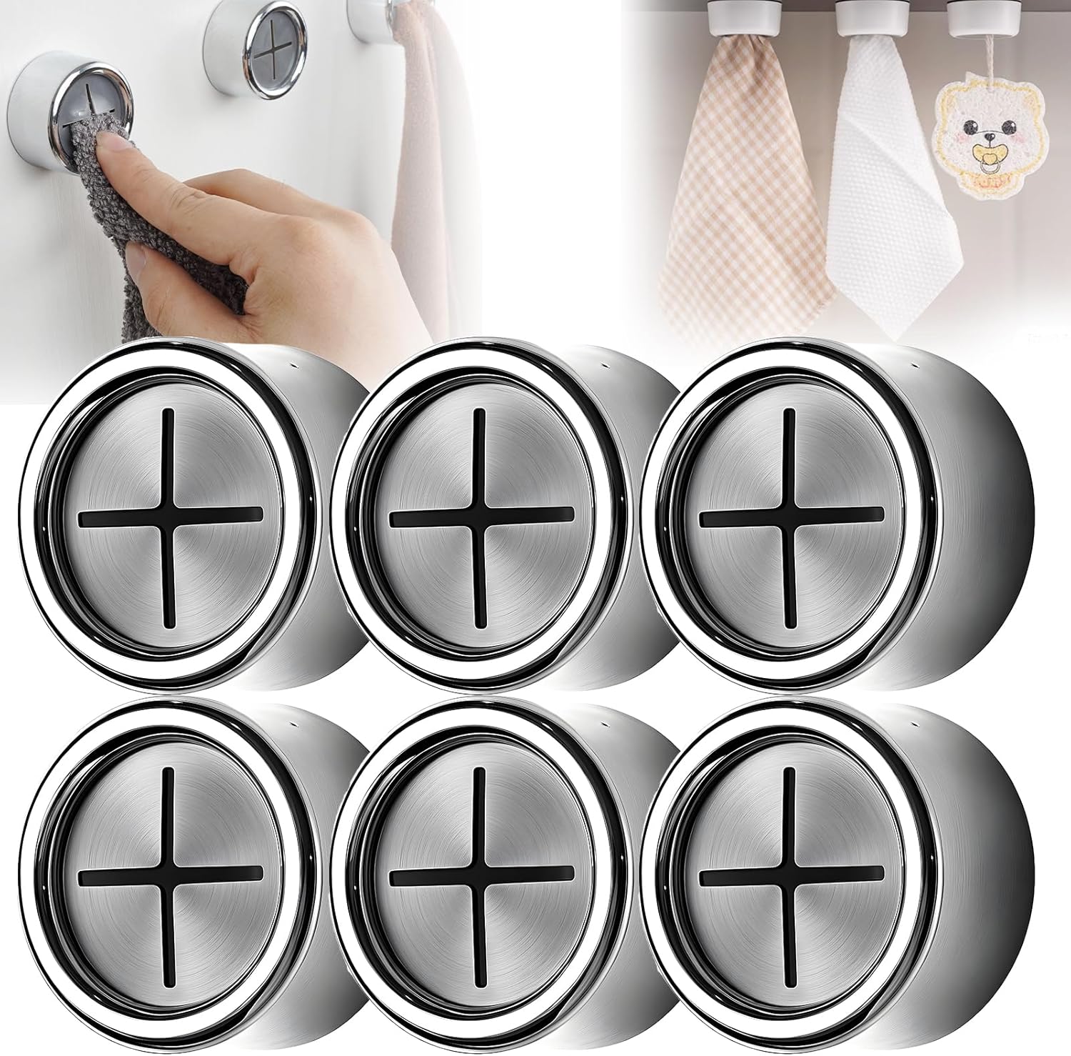 Creative Towel Hook with Premium Chrome Finish, 2025 New Round Adhesive Push Towel Hooks for Kitchen, Bathroom, Cabinet (Chrome, 6pcs) - Image 1