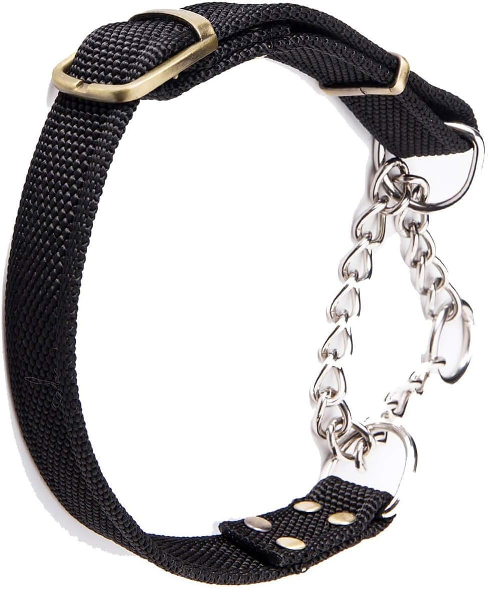 Stainless Steel Nylon Chain Martingale Collar Comfort Heavy Duty Large Dog Collar Escape Perfect for Training Walking Running and High Activities 250lb Pull Proved (Large, Black) - Image 1