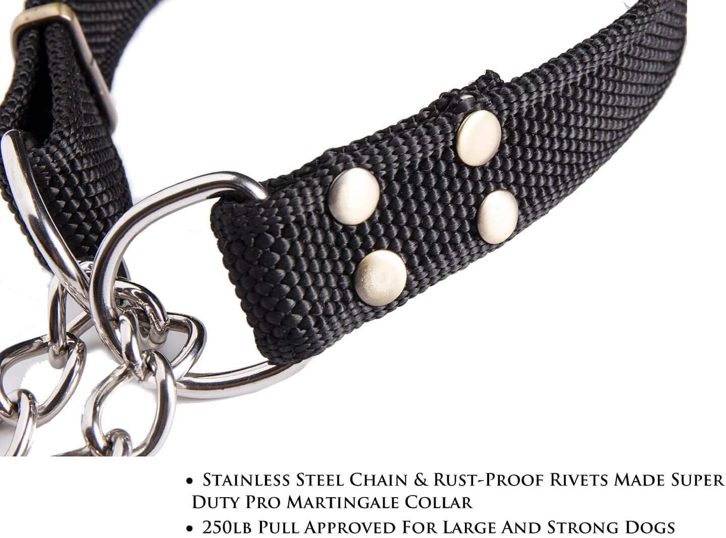 Stainless Steel Nylon Chain Martingale Collar Comfort Heavy Duty Large Dog Collar Escape Perfect for Training Walking Running and High Activities 250lb Pull Proved (Large, Black) - Image 2