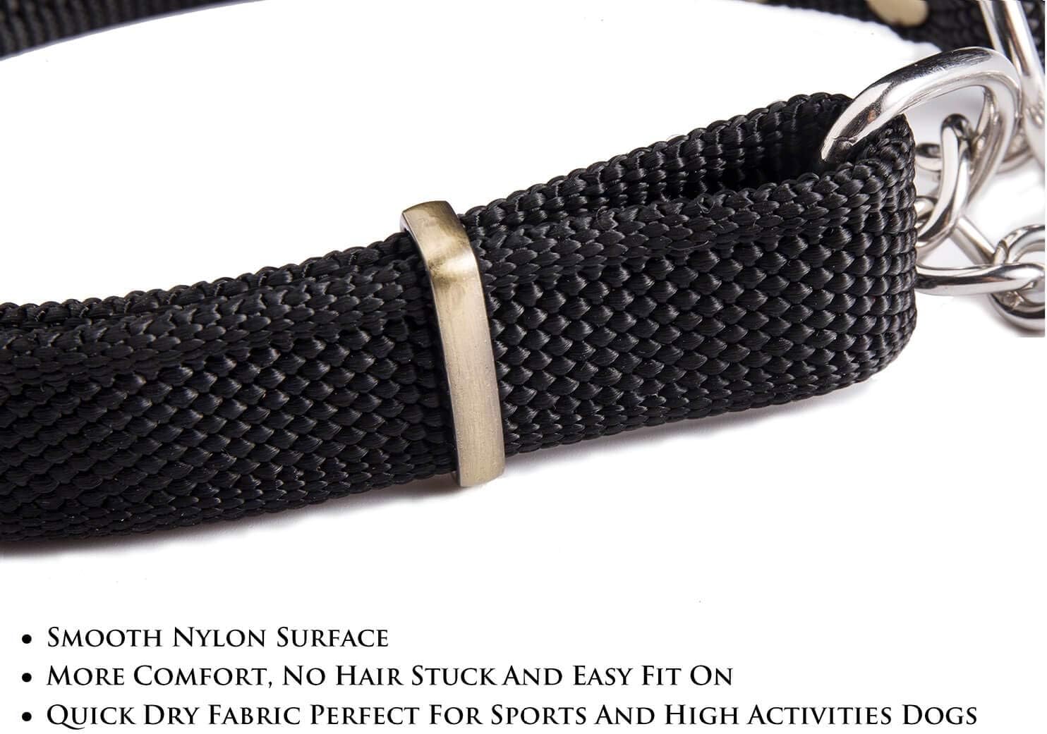 Stainless Steel Nylon Chain Martingale Collar Comfort Heavy Duty Large Dog Collar Escape Perfect for Training Walking Running and High Activities 250lb Pull Proved (Large, Black) - Image 3