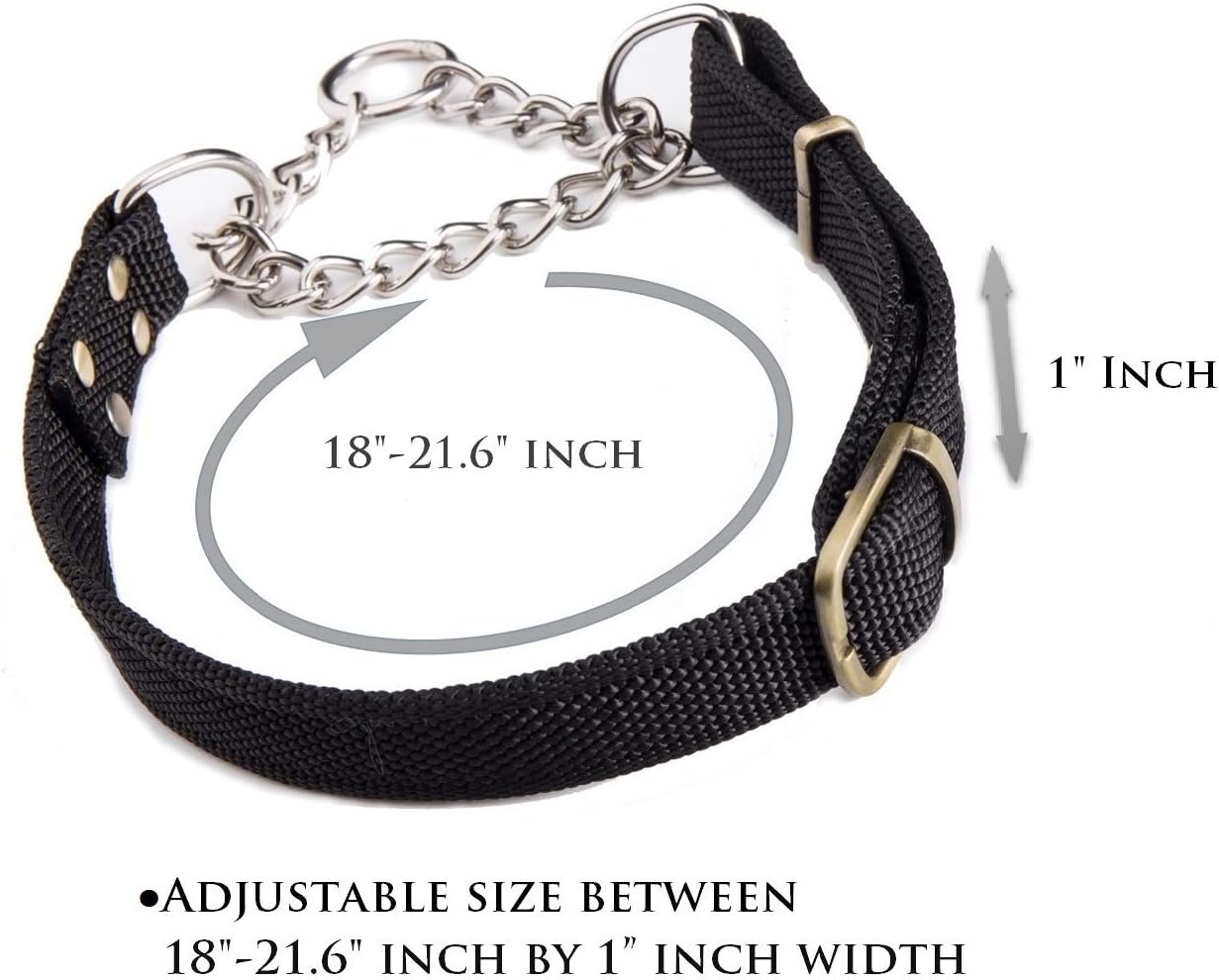 Stainless Steel Nylon Chain Martingale Collar Comfort Heavy Duty Large Dog Collar Escape Perfect for Training Walking Running and High Activities 250lb Pull Proved (Large, Black) - Image 4
