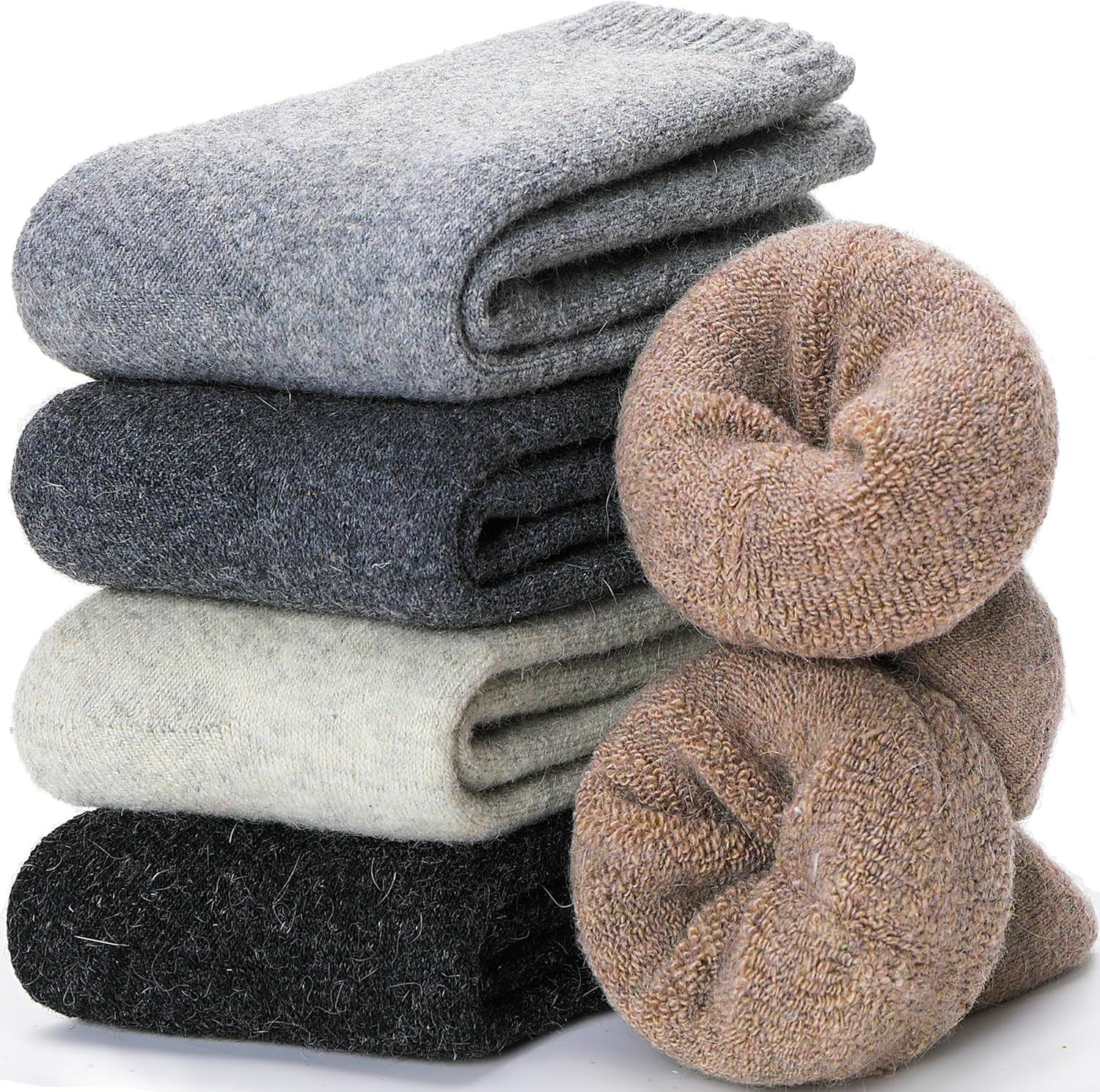 Merino Wool Socks for Women Hiking Thermal Warm Winter Thick Boot Cozy Crew Comfy Work Socks for Ladies 5 Pairs - Image 1