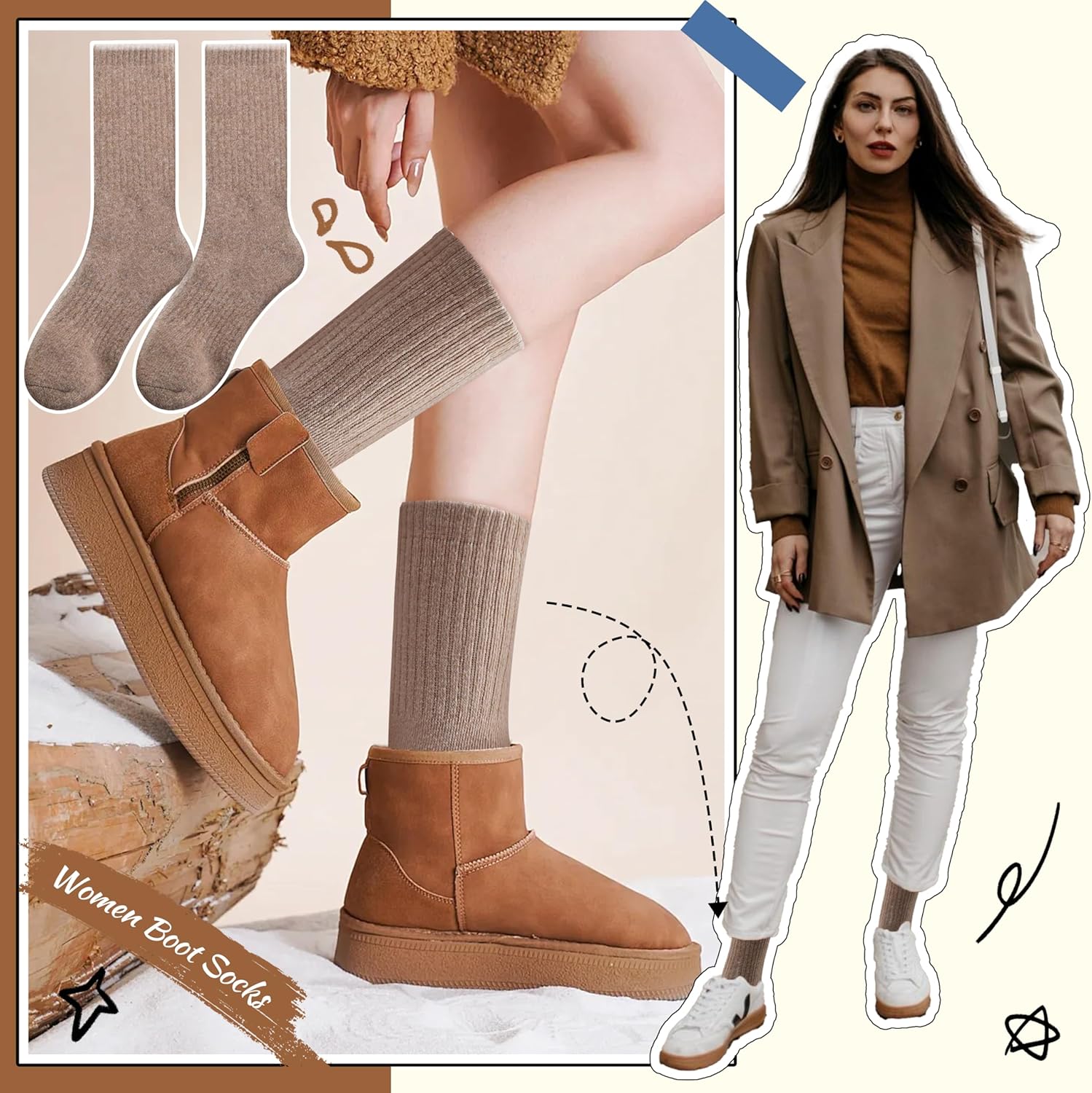 Merino Wool Socks for Women Hiking Thermal Warm Winter Thick Boot Cozy Crew Comfy Work Socks for Ladies 5 Pairs - Image 4
