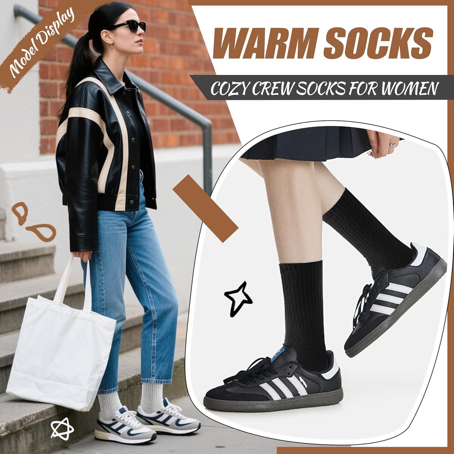 Merino Wool Socks for Women Hiking Thermal Warm Winter Thick Boot Cozy Crew Comfy Work Socks for Ladies 5 Pairs - Image 5
