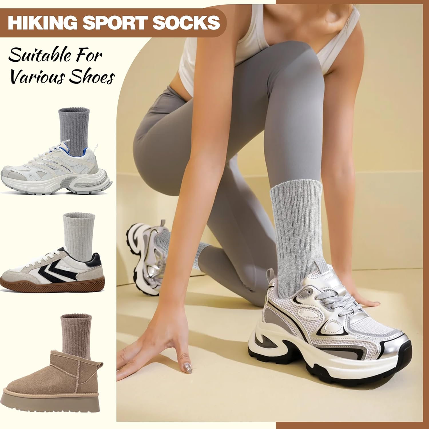 Merino Wool Socks for Women Hiking Thermal Warm Winter Thick Boot Cozy Crew Comfy Work Socks for Ladies 5 Pairs - Image 6