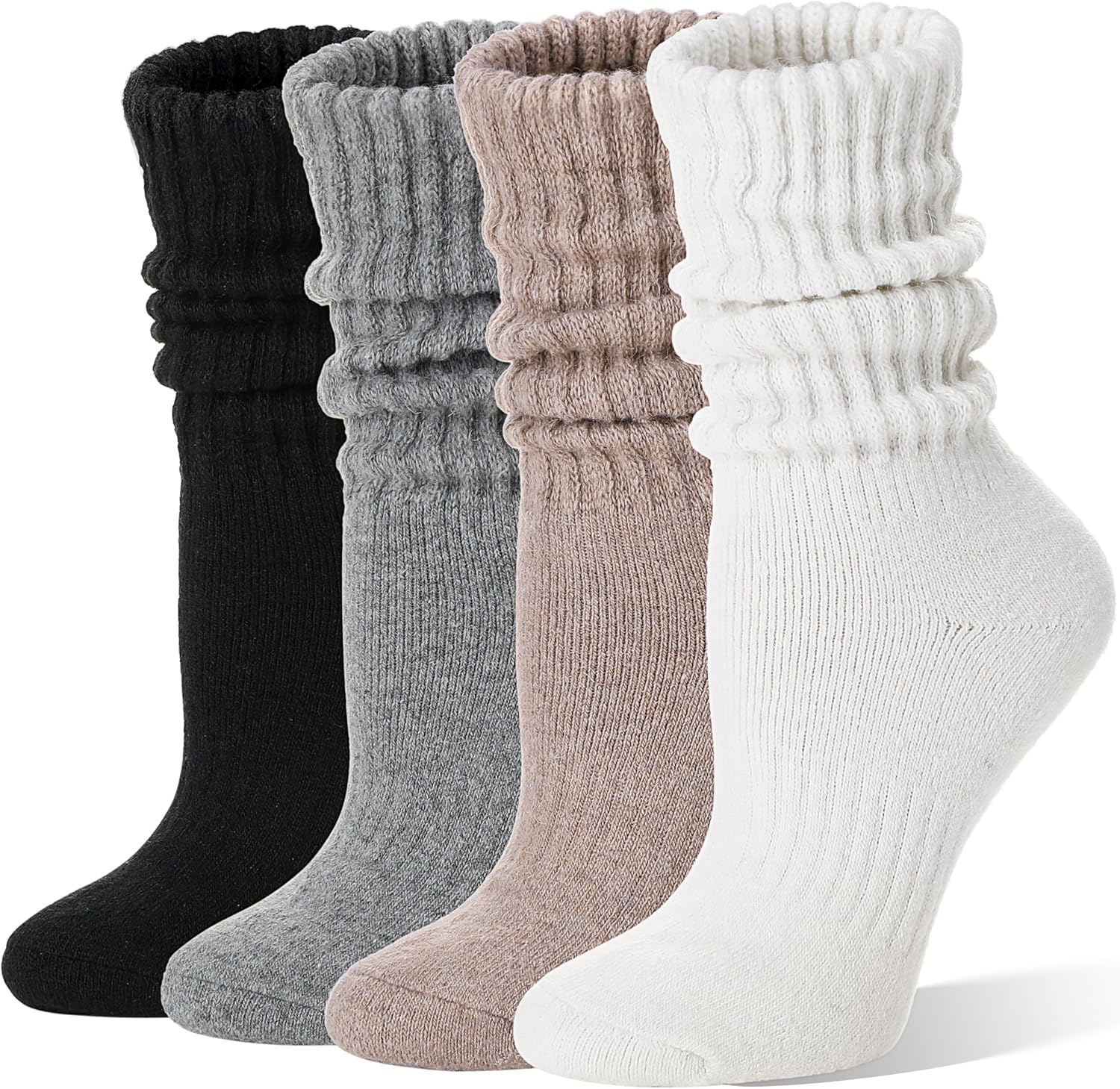 Merino Wool Slouch Boot Socks Thermal Warm Winter Thick Scrunch Cozy Crew Socks for Women 4 Pairs - Image 1