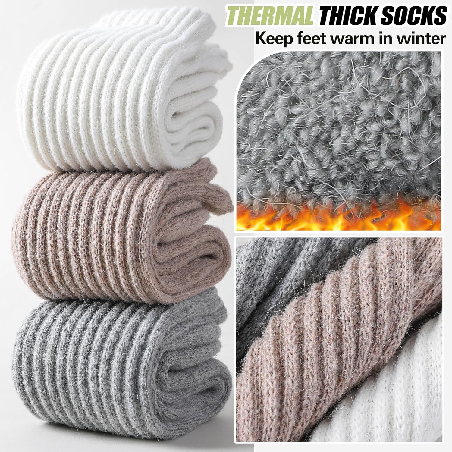 Merino Wool Slouch Boot Socks Thermal Warm Winter Thick Scrunch Cozy Crew Socks for Women 4 Pairs - Image 2