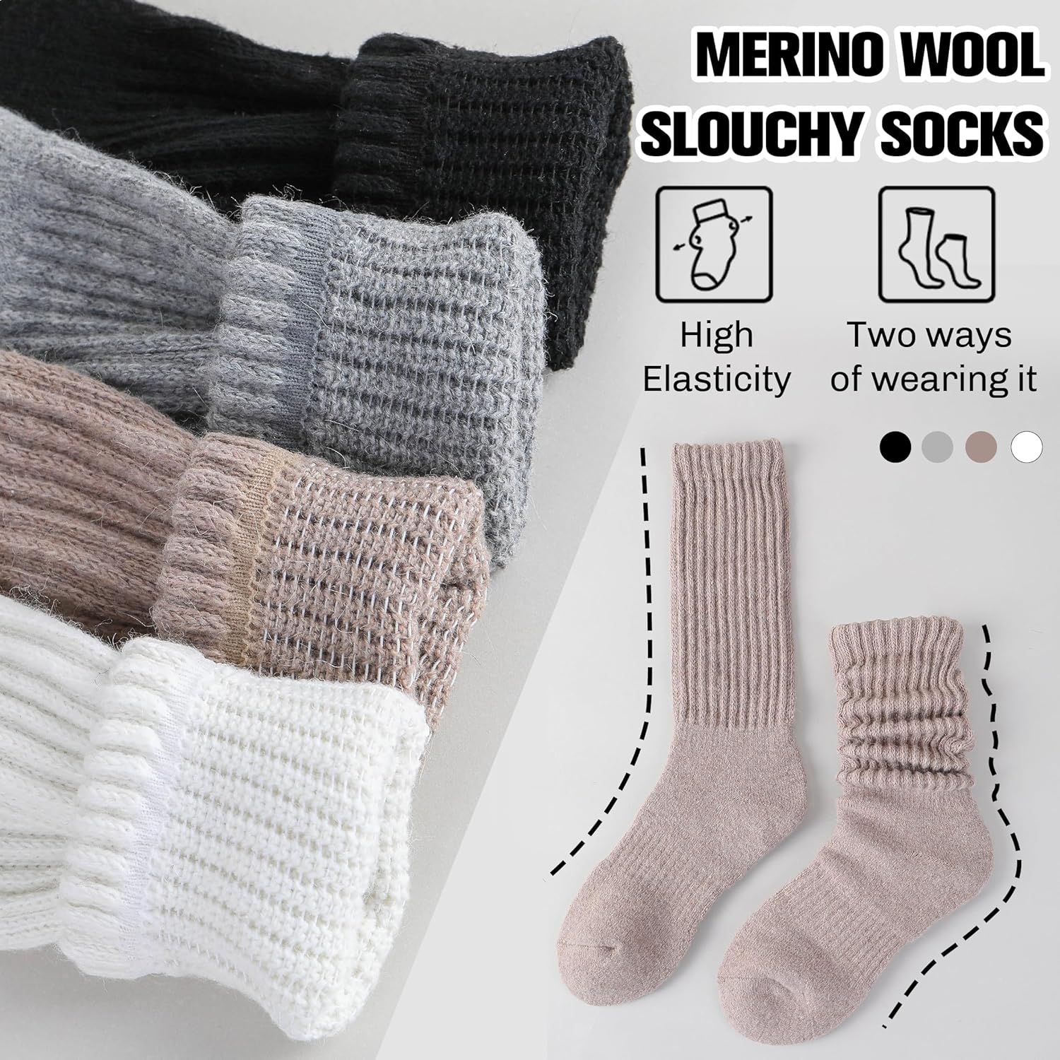 Merino Wool Slouch Boot Socks Thermal Warm Winter Thick Scrunch Cozy Crew Socks for Women 4 Pairs - Image 3