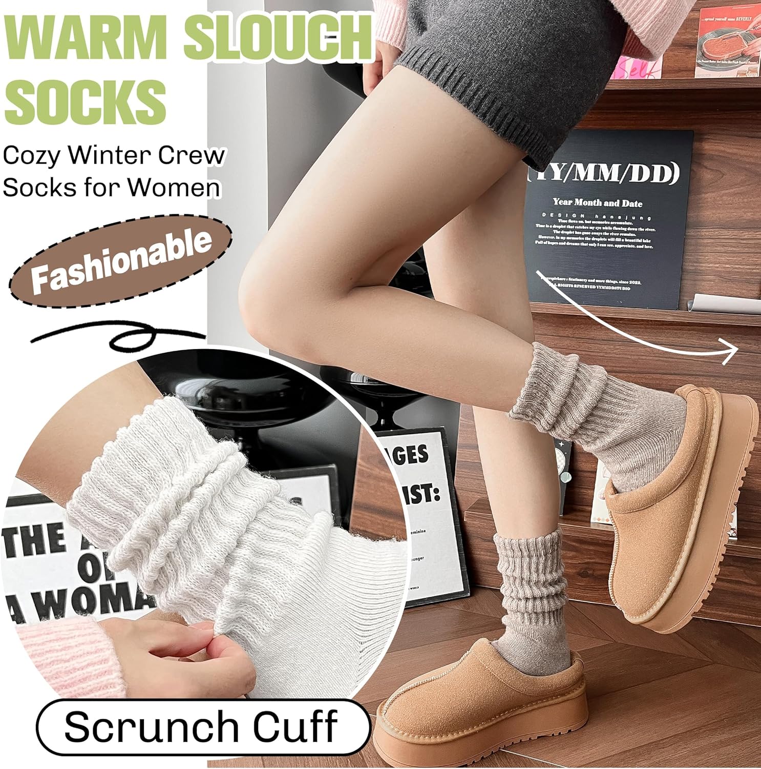 Merino Wool Slouch Boot Socks Thermal Warm Winter Thick Scrunch Cozy Crew Socks for Women 4 Pairs - Image 4