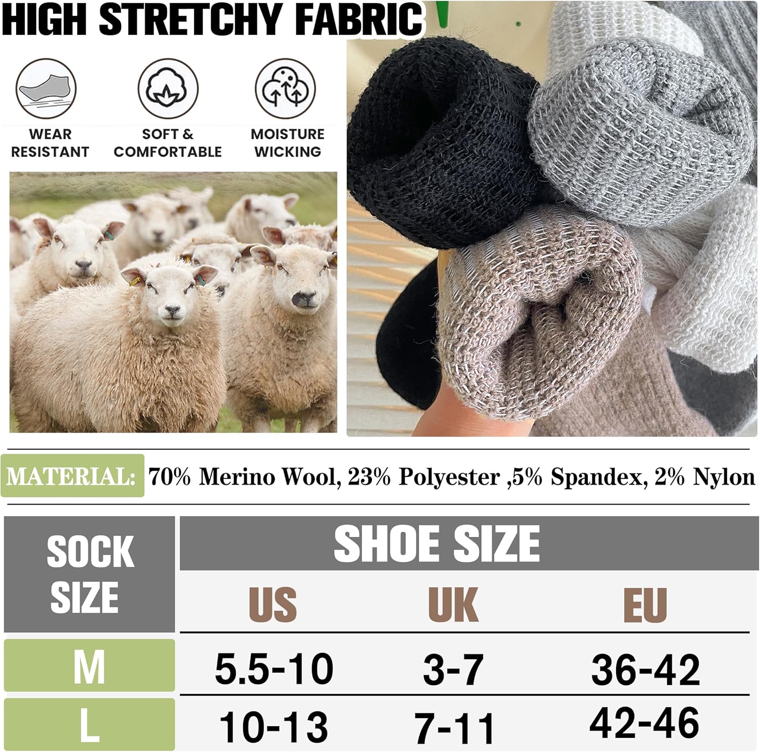 Merino Wool Slouch Boot Socks Thermal Warm Winter Thick Scrunch Cozy Crew Socks for Women 4 Pairs - Image 6