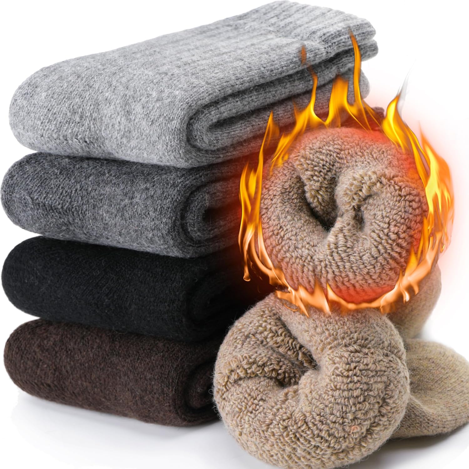 Men Merino Wool Socks Super Thick Thermal Hiking Winter Warm Boot Heavy Soft Cozy Socks for Cold Weather - Image 1