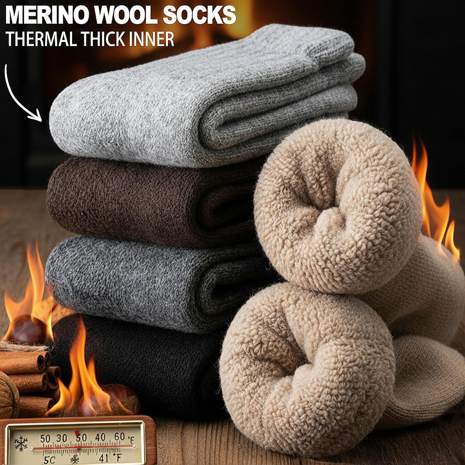 Men Merino Wool Socks Super Thick Thermal Hiking Winter Warm Boot Heavy Soft Cozy Socks for Cold Weather - Image 2