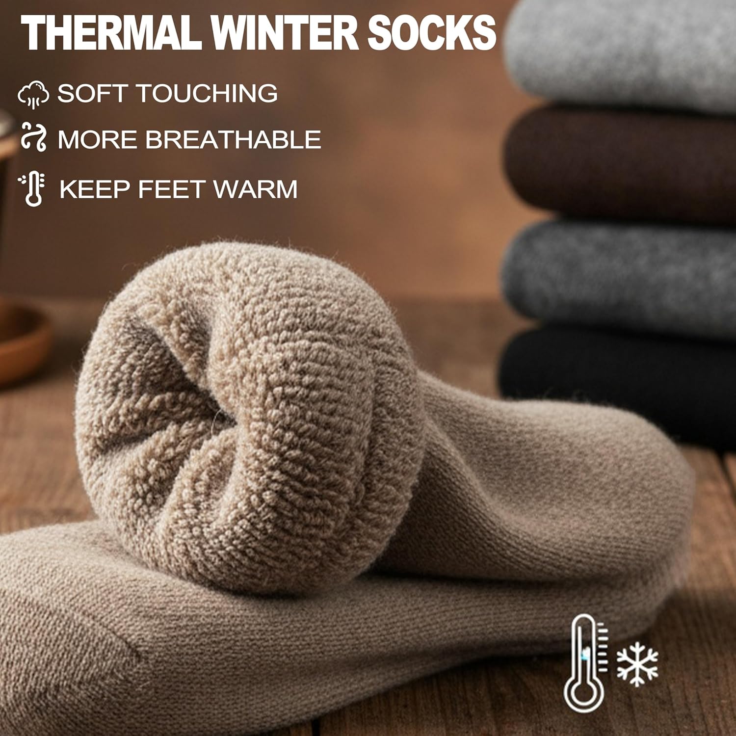 Men Merino Wool Socks Super Thick Thermal Hiking Winter Warm Boot Heavy Soft Cozy Socks for Cold Weather - Image 3