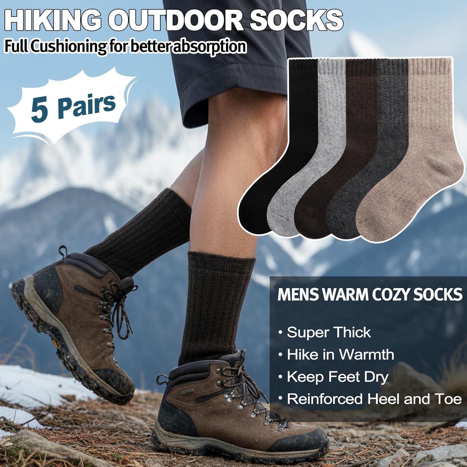 Men Merino Wool Socks Super Thick Thermal Hiking Winter Warm Boot Heavy Soft Cozy Socks for Cold Weather - Image 5