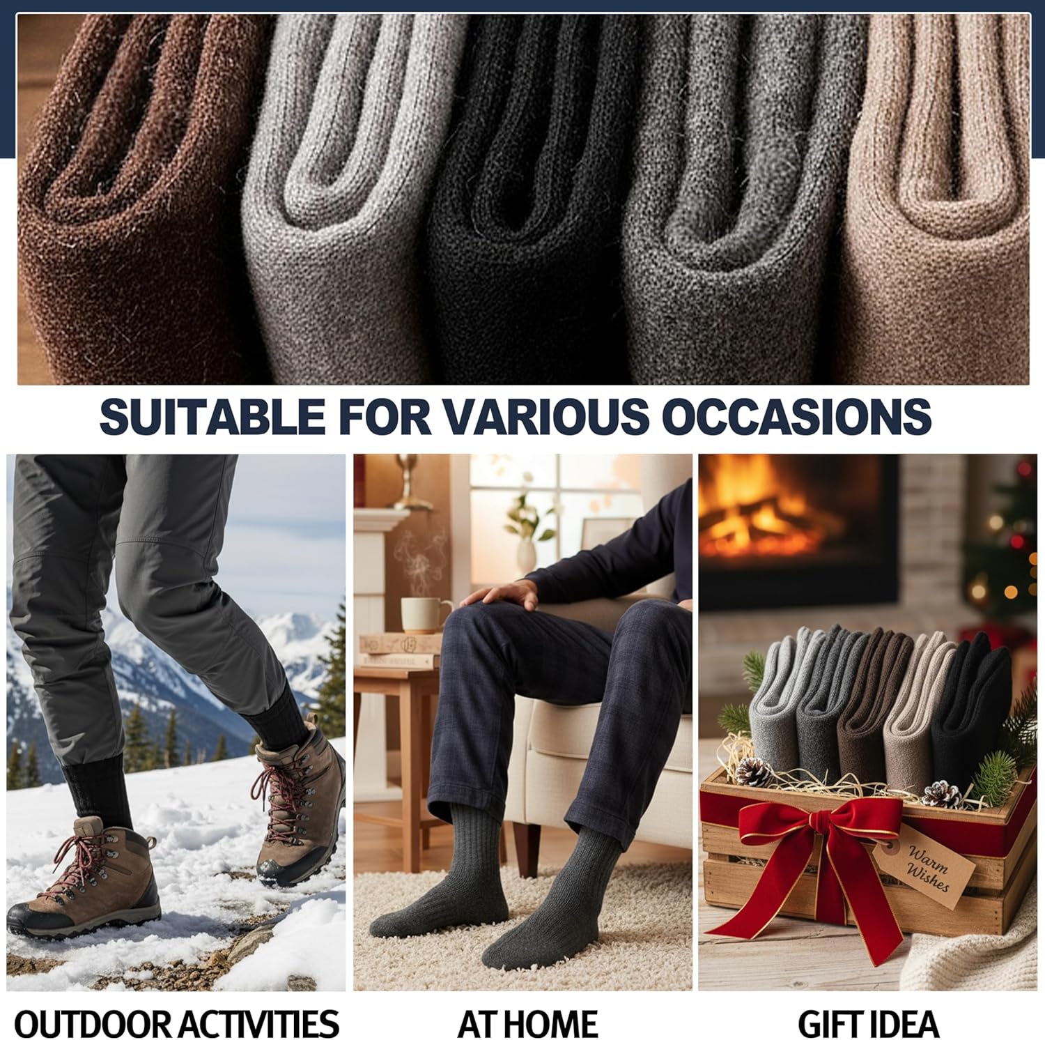 Men Merino Wool Socks Super Thick Thermal Hiking Winter Warm Boot Heavy Soft Cozy Socks for Cold Weather - Image 6