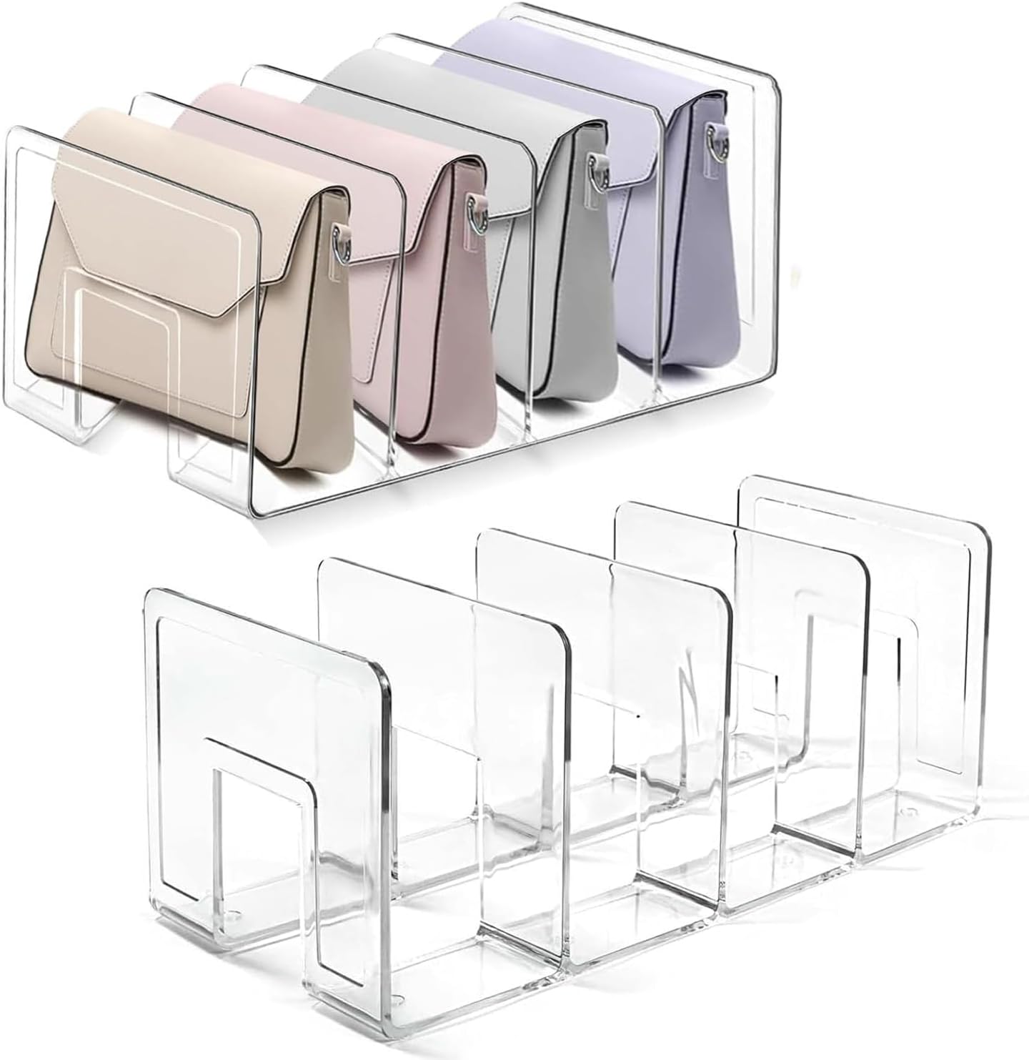 2 Pcs Acrylic Clear Purse Storage Organizers, 4 Sections Dividers in Bedroom Office (bright) - Image 1