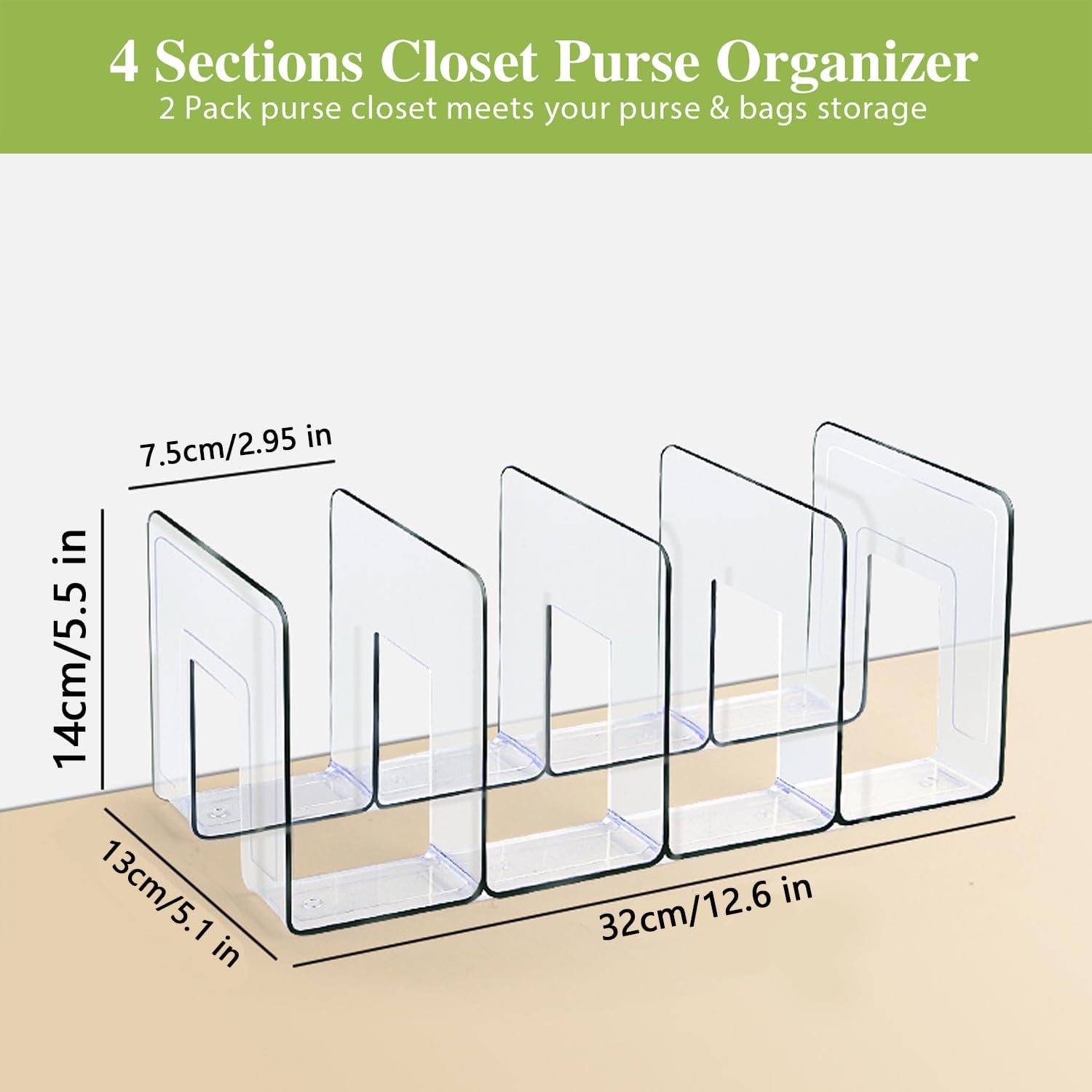 2 Pcs Acrylic Clear Purse Storage Organizers, 4 Sections Dividers in Bedroom Office (bright) - Image 2