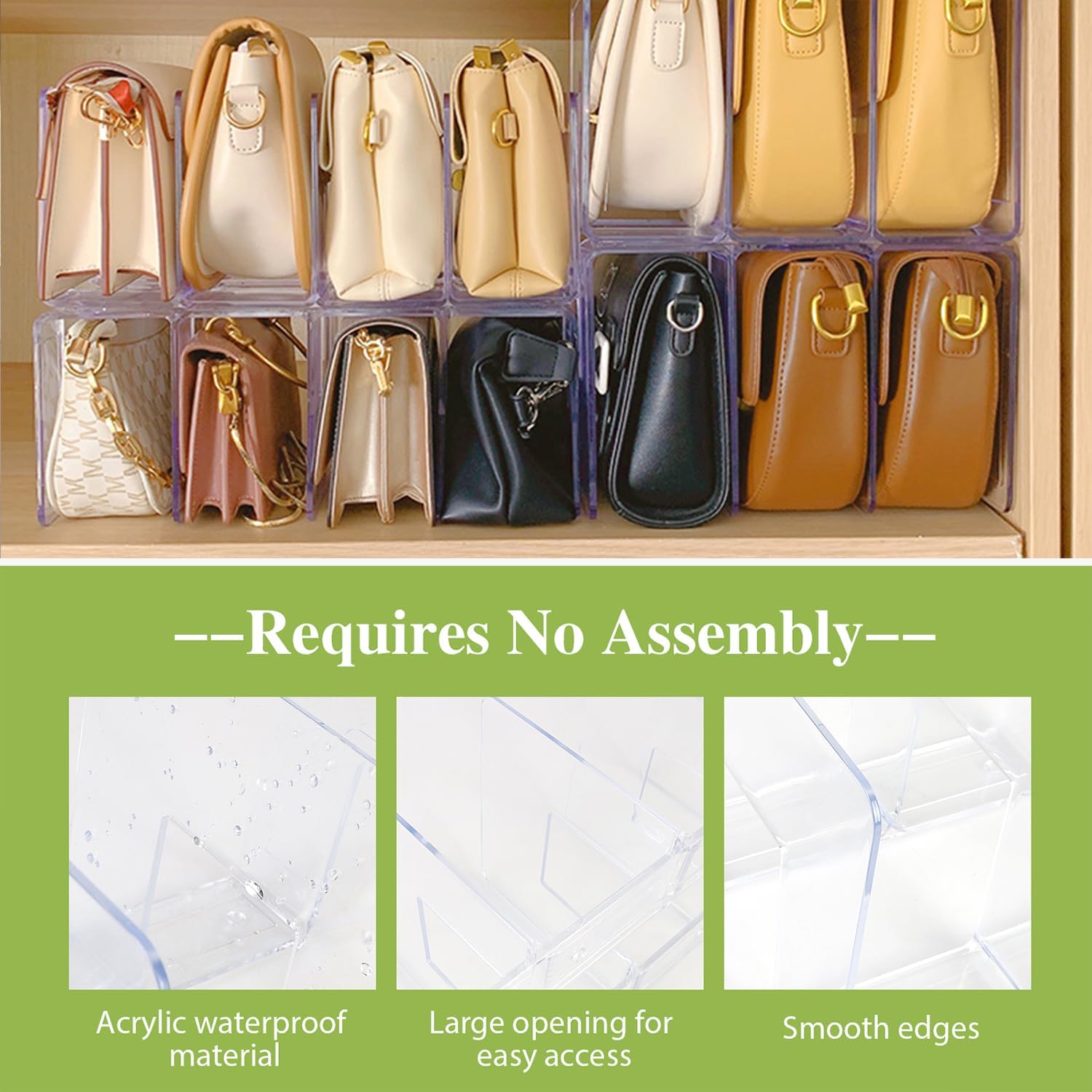 2 Pcs Acrylic Clear Purse Storage Organizers, 4 Sections Dividers in Bedroom Office (bright) - Image 3
