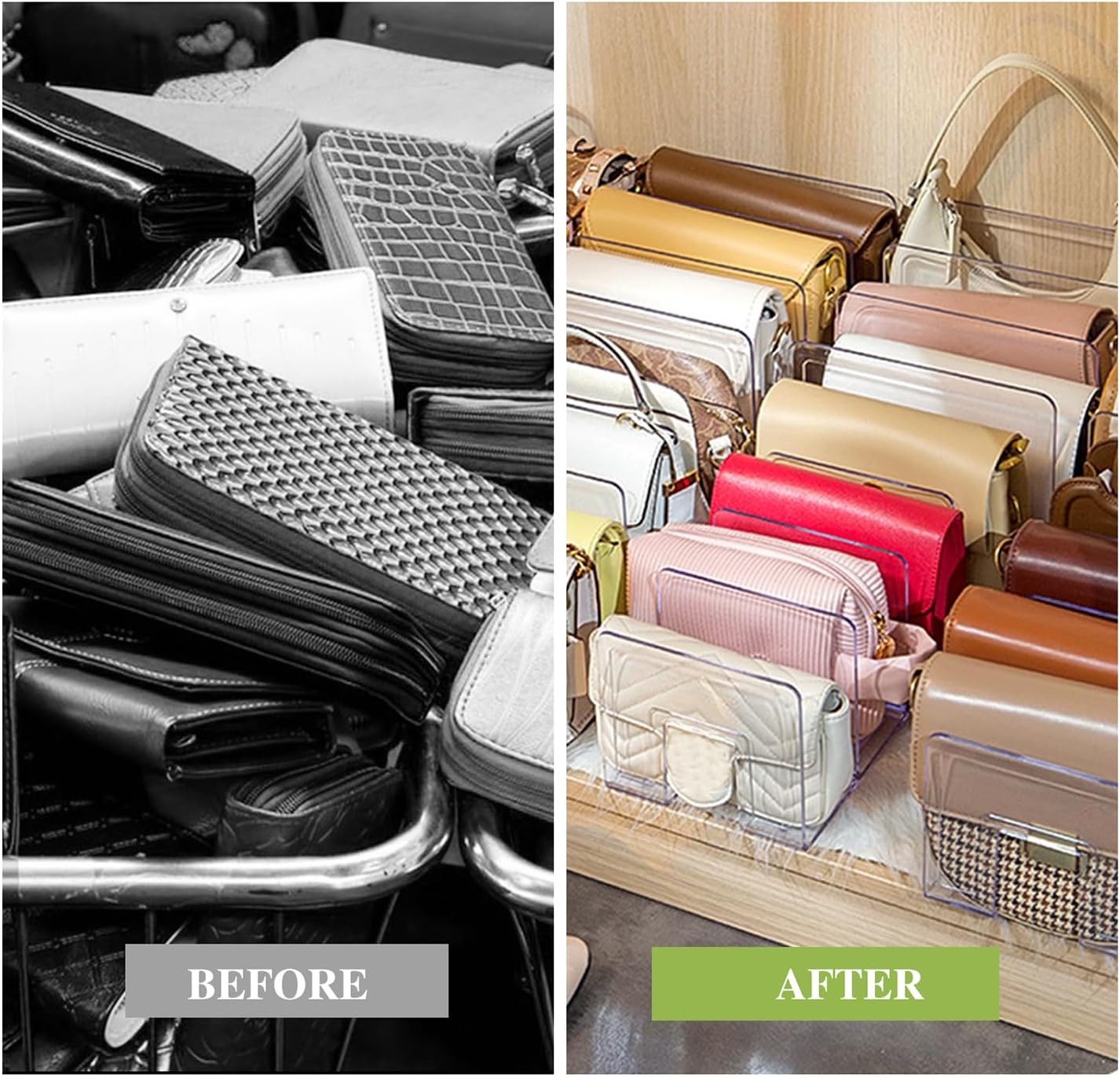2 Pcs Acrylic Clear Purse Storage Organizers, 4 Sections Dividers in Bedroom Office (bright) - Image 4