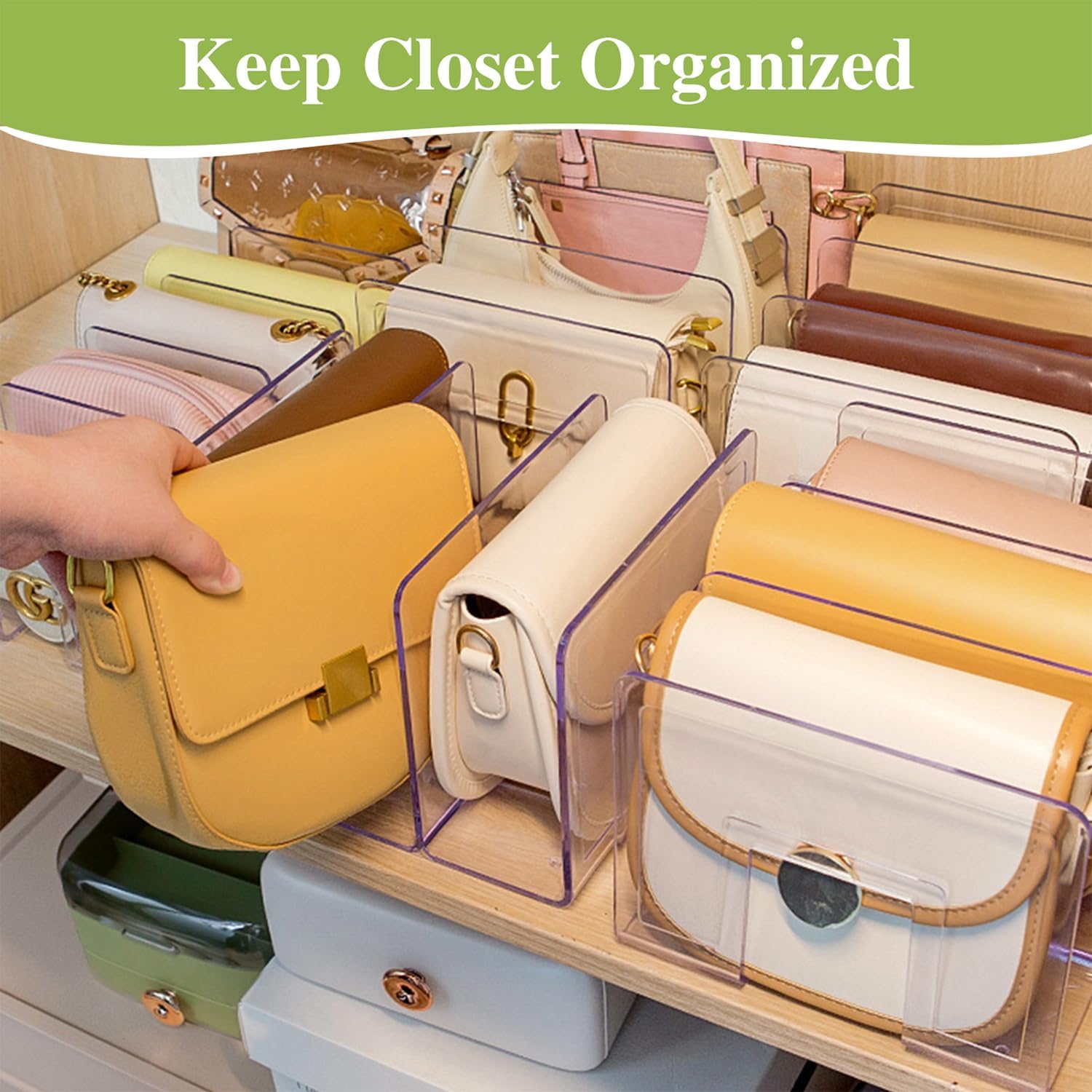 2 Pcs Acrylic Clear Purse Storage Organizers, 4 Sections Dividers in Bedroom Office (bright) - Image 5