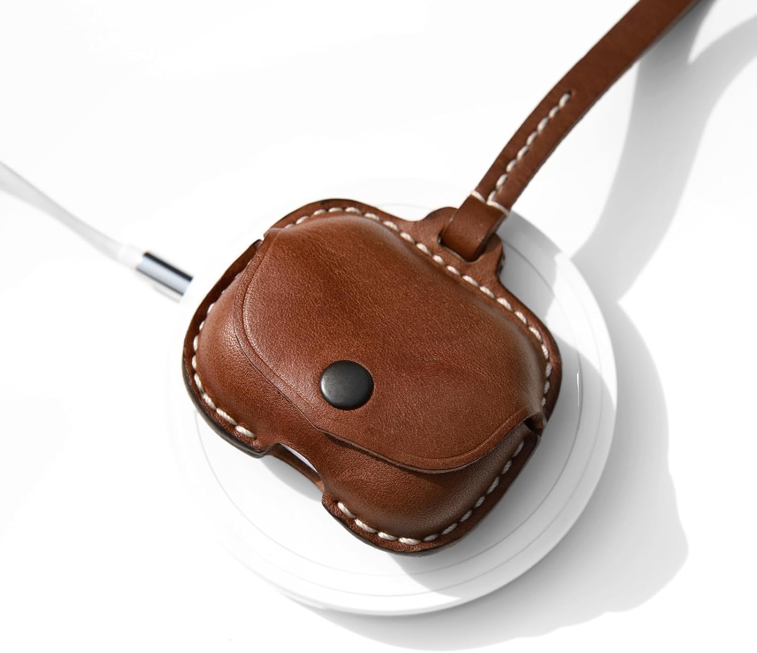 Leather Case Cover Earbud Case Strap String Compatible with Wireless Charging Case Brown - Image 4