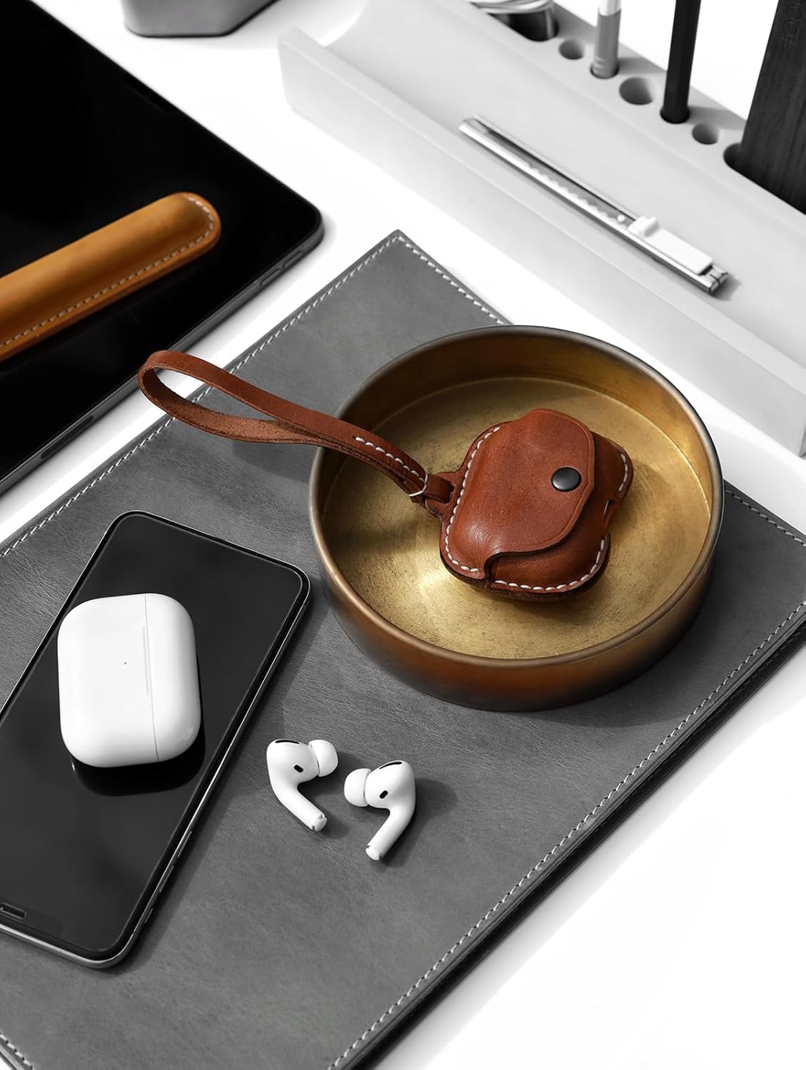 Leather Case Cover Earbud Case Strap String Compatible with Wireless Charging Case Brown - Image 5