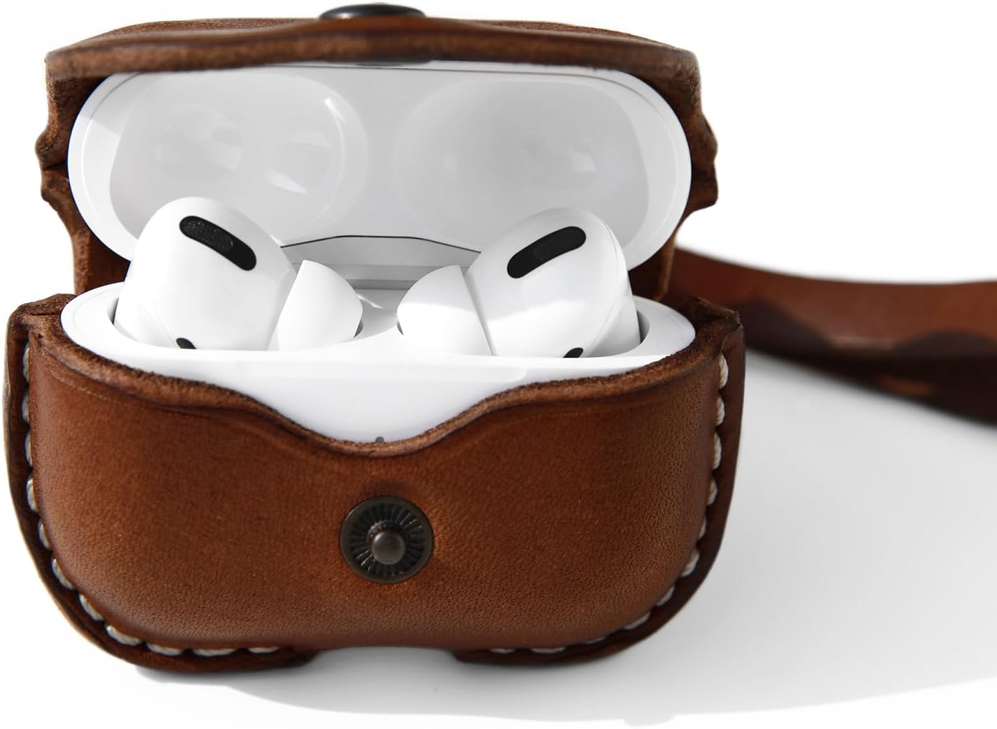 Leather Case Cover Earbud Case Strap String Compatible with Wireless Charging Case Brown - Image 7