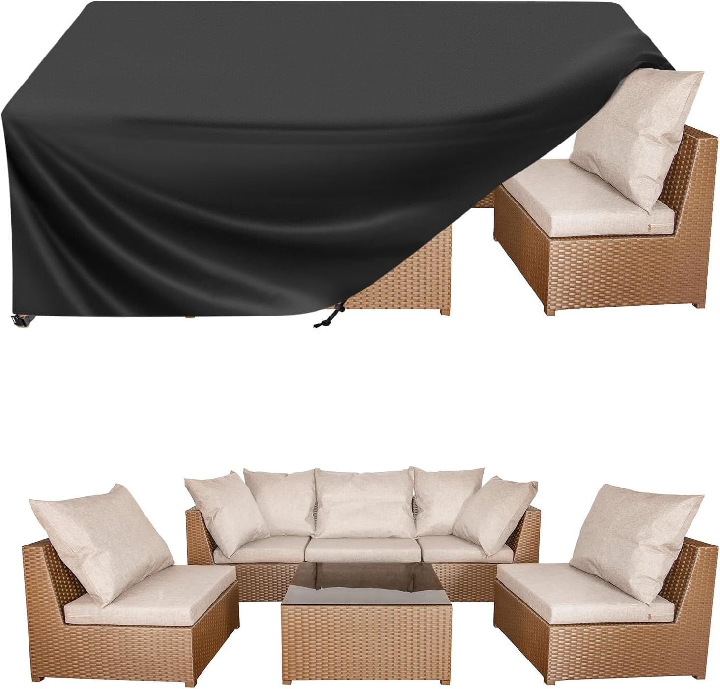 Patio Furniture Covers, Outdoor Furniture Covers Waterproof, Heavy Duty Oxford Patio Table Cover for Outdoor Table, Chair, Sofa, Desk (Black, 108