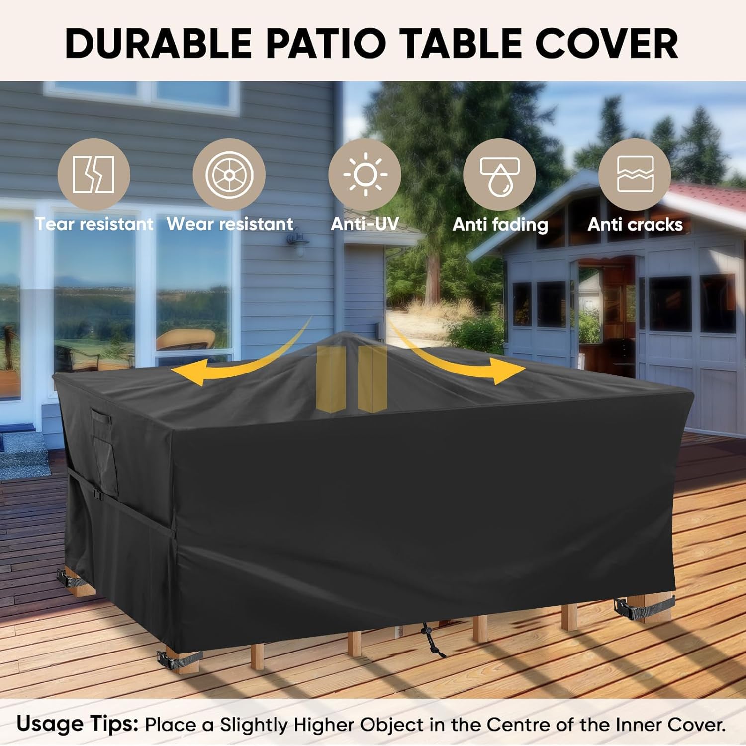 Patio Furniture Covers, Outdoor Furniture Covers Waterproof, Heavy Duty Oxford Patio Table Cover for Outdoor Table, Chair, Sofa, Desk (Black, 108