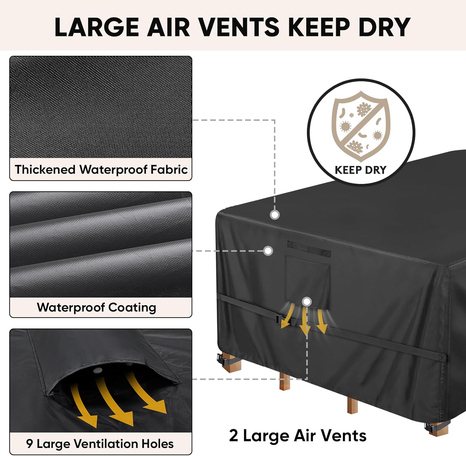 Patio Furniture Covers, Outdoor Furniture Covers Waterproof, Heavy Duty Oxford Patio Table Cover for Outdoor Table, Chair, Sofa, Desk (Black, 108