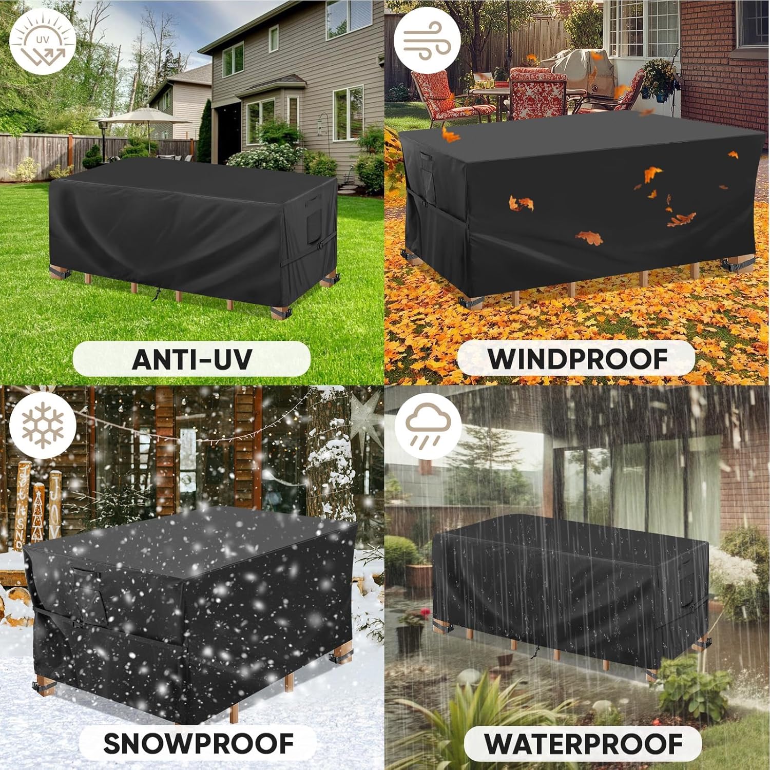 Patio Furniture Covers, Outdoor Furniture Covers Waterproof, Heavy Duty Oxford Patio Table Cover for Outdoor Table, Chair, Sofa, Desk (Black, 108